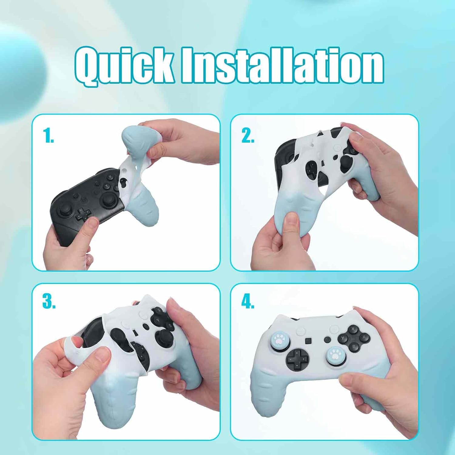 Switch Pro Controller Case - Cat Paw Silicone Skin with Thumb Grip Caps and Stickers - Cute Soft Protective Cover for Nintendo Switch Pro Gamers - Image 7