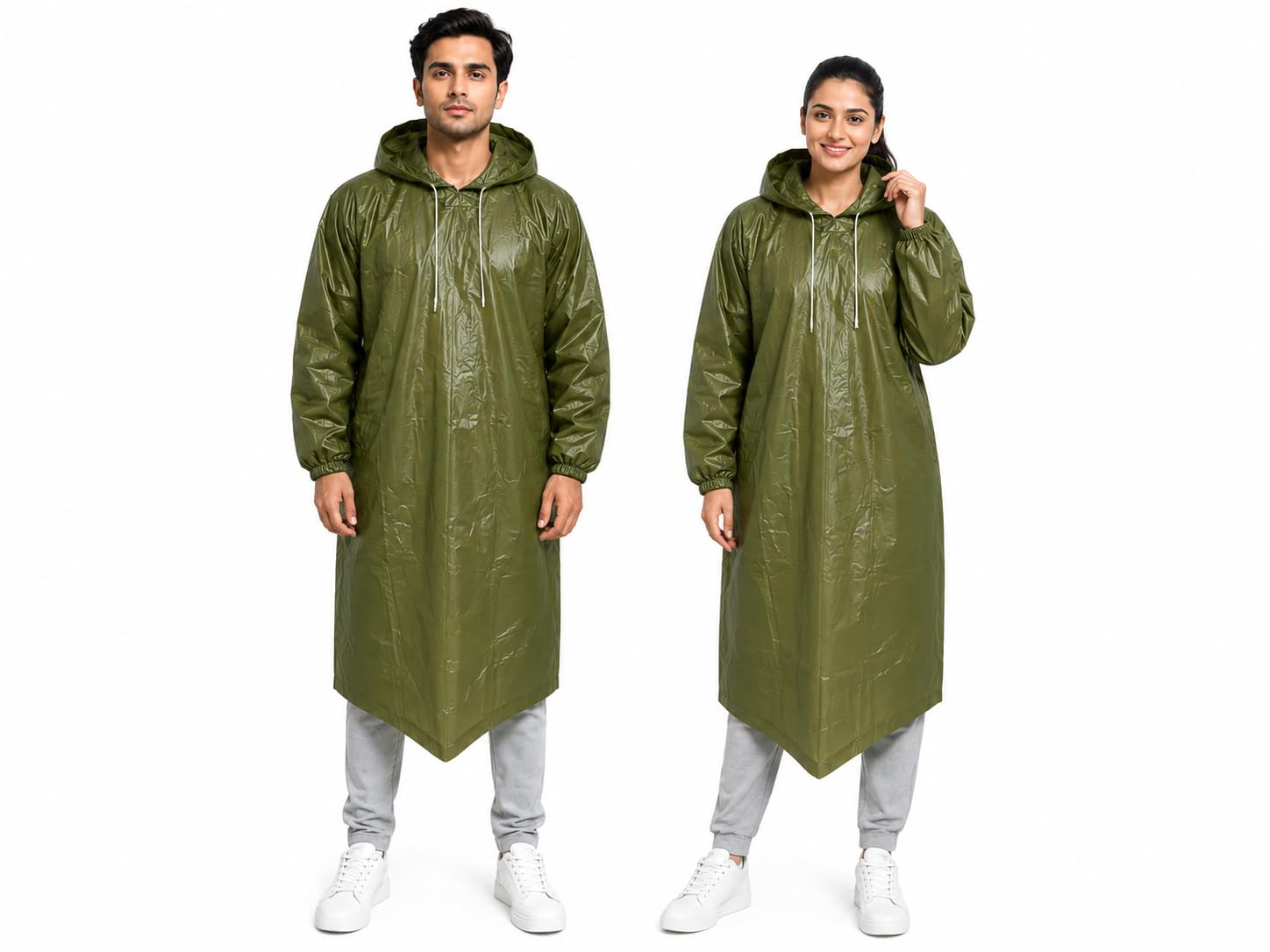 Smartkitch EVA Reusable Raincoat with Hood (Olive green) - Pack of 1 | Elasticated Full Sleeves Outdoor Waterproof Raincoat for Men & Women | Rainwear | Button Closure | Knee Length | Universal Fit-image-32