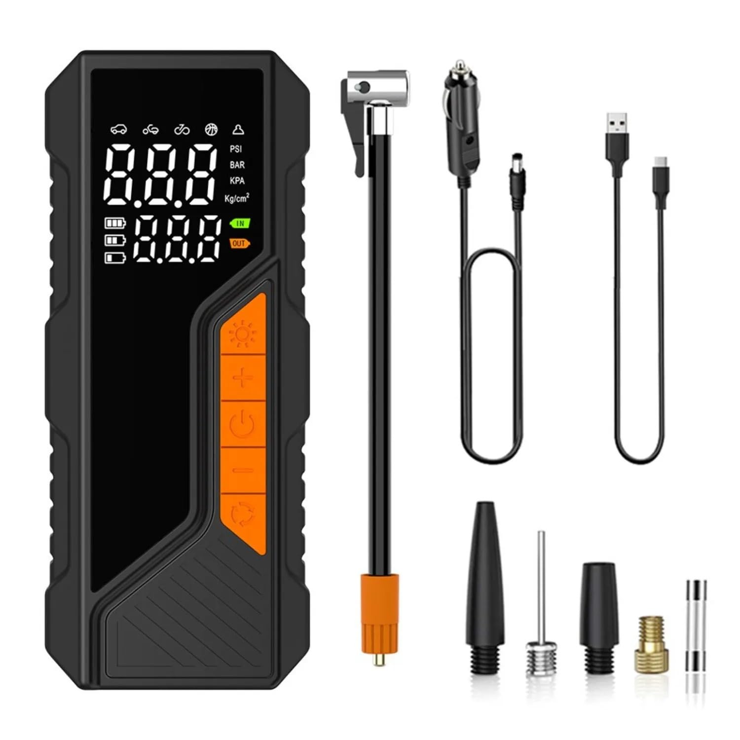 Inflador Ruedas Coche Compresor de aire inalámbrico portátil de 150PSI, medidor de neumáticos para bicicleta y coche, pelotas deportivas para motocicleta, luz LED Compresores de aire portátiles