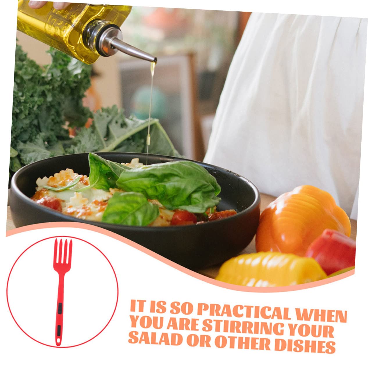Tenedor De Cocina De Silicona Flexible Resistente Al Calor Para Pasta y Ensalada, 2 Piezas, Color Rojo Intenso, Apto Para Uso Diario En Hogar y Cocina