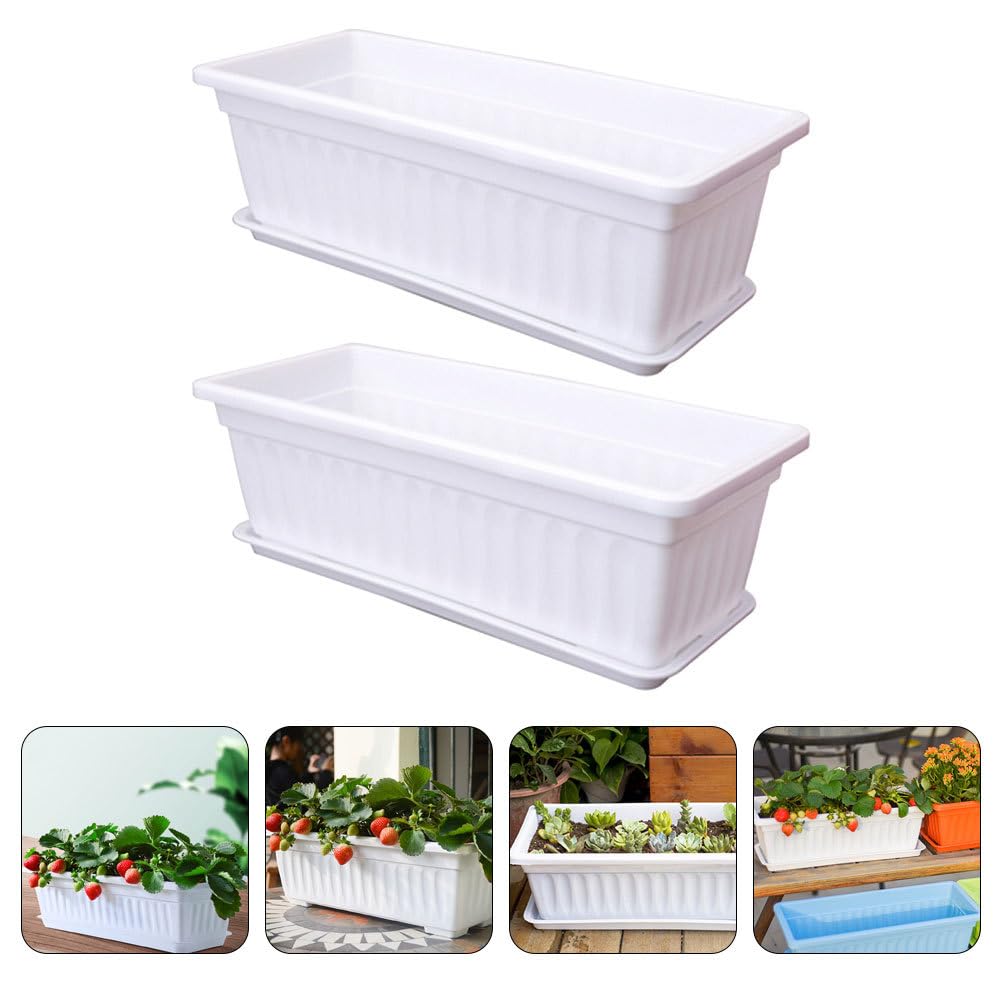 Hemobllo 2 Pièces Pot De Fleur Rectangulaire Pépinière Jardinière Jardinière Caisson Rectangulaire Dextérieur Pot De Culture De Bac à Plantes Plastique avec Plateau Seau à Fleurs Blanche