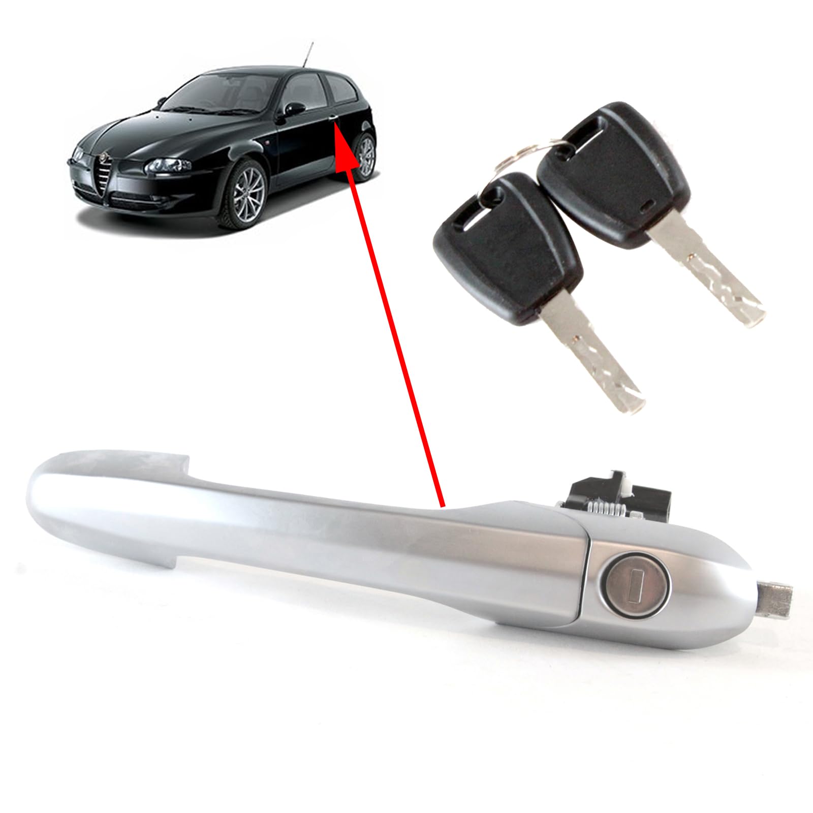 Poignée De Porte Alfa Romeo 147 Gauche Conducteur Chromée - Compatible 2000-2010
