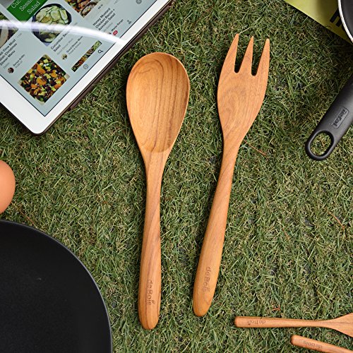 De Bois Salad Server Set A L Organic Teak Cooking & Serving Salad L Spoon & Fork Salad Mixed L Non Toxic Wooden Kitchen Utensils L Gift For Who Loved Healthy & Clean (Wooden, Salad Server Set A) #TOP2