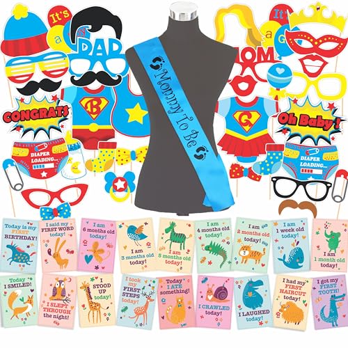 Image of Wobbox Baby Shower Decoration Items| Baby Shower Ceremony Photo Booth Props for Photoshoot, Milestone Crad& Mom to Be Sash, Godh Bharai Ceremony Decoration Kit-(FP455)