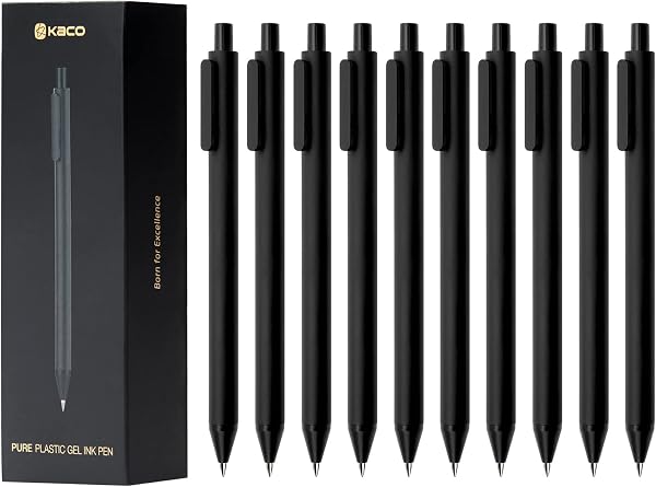 Kaco Gel Pens 0.5 Mm Fine Point Black Ink 10PCS, Quick Dry Smooth Writing