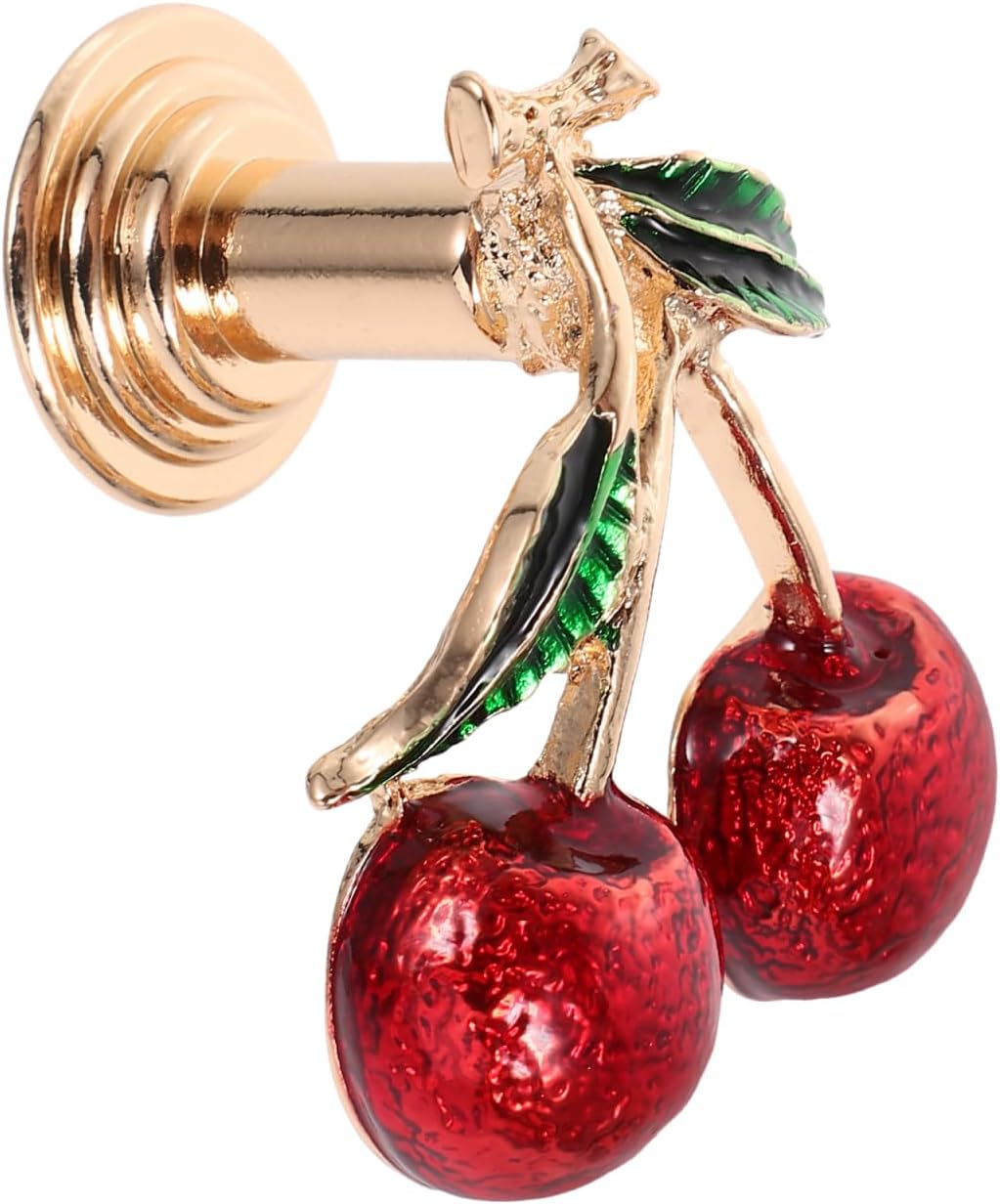 SEWACC Red Cherry Fruit Drawer Pull Handle 4MM Single Hole Zinc Alloy Cabinet Knob for Cupboard and Dresser Vintage Style for Kitchen and Home Decor