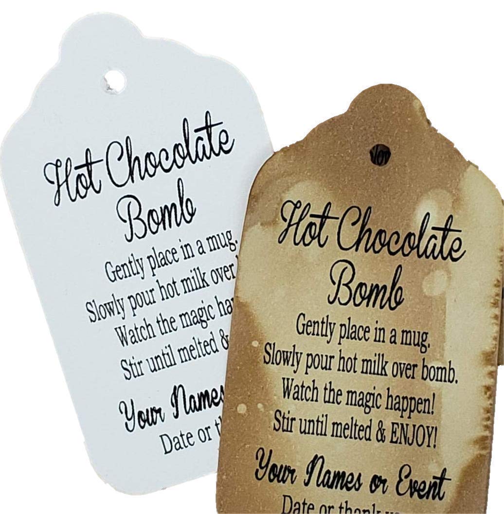 amazon com hot chocolate bomb with directions personalized cardstock favor tag sets of 25 tags my medium tag 1 3 8 x 2 1 2 hot cocoa mix handmade products