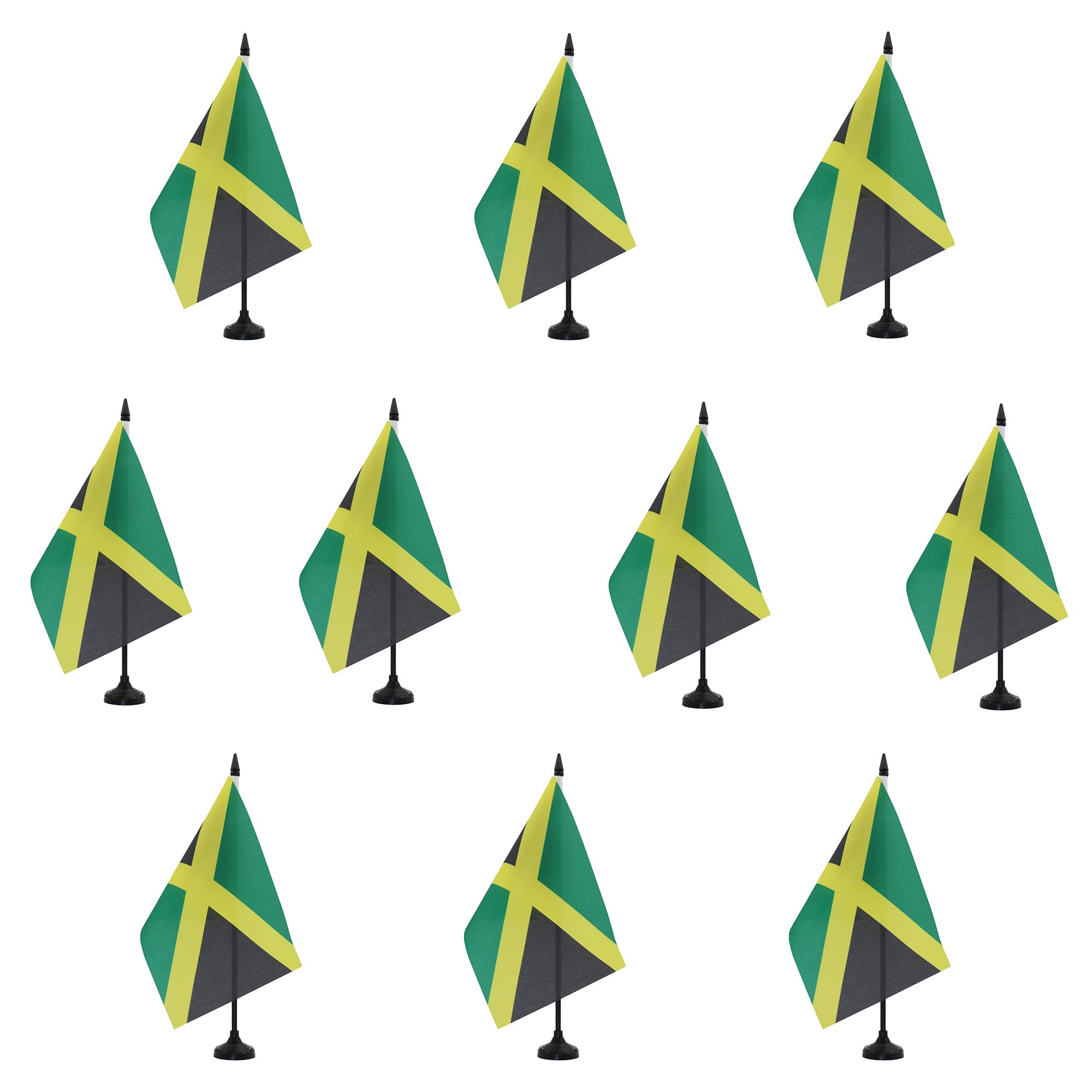 AZ FLAG - Set of 10 Jamaica Table Flag 5'' x 8'' - 10 Small Jamaican Office Flags 100% Polyester 21 x 14 cm - Mini Desk Flag with 10'' Pole and Black Plastic Base