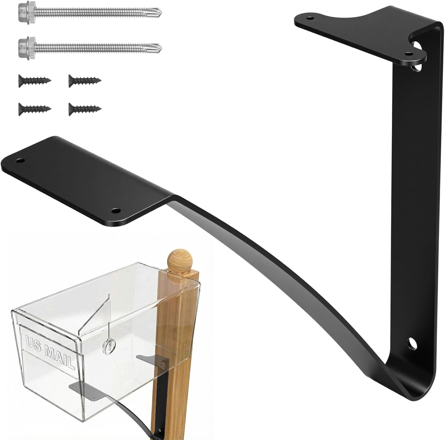Mailbox Bracket for Post Metal Mounting Heavy Duty Floating Shelf Bracket Hardware for Strong Support Installation Outdoor(Black)