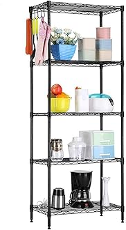 BEONE 5-Tier Wire Storage Shelving Rack Unit for Home Bathroom Kitchen, 5 Shelves Metal Kitchen (5-Tier, Black) Black 7323