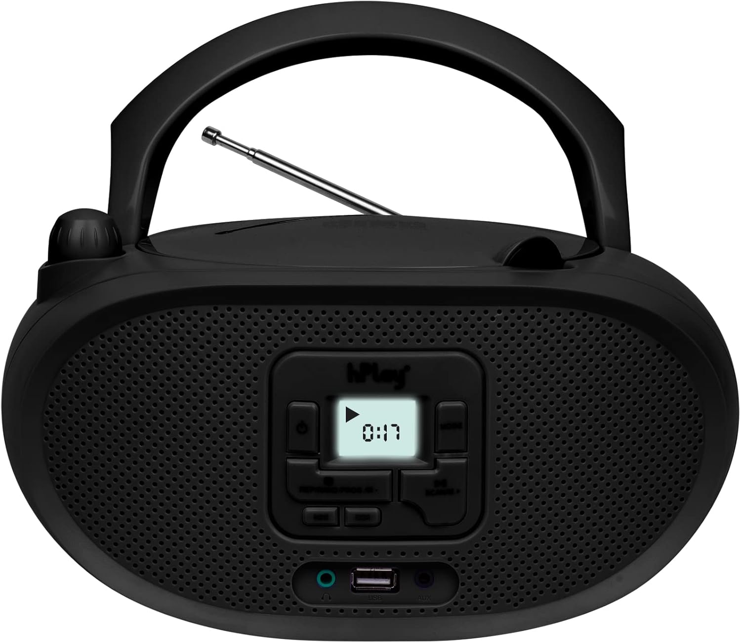 hPlay Gummy GC04B Portable CD Player Boombox with Digital Tunning FM Stereo Radio Kids CD Player Bluetooth USB LCD Display, Front Aux-in Port and Headphone Jack, Supported AC or Battery Powered- Black