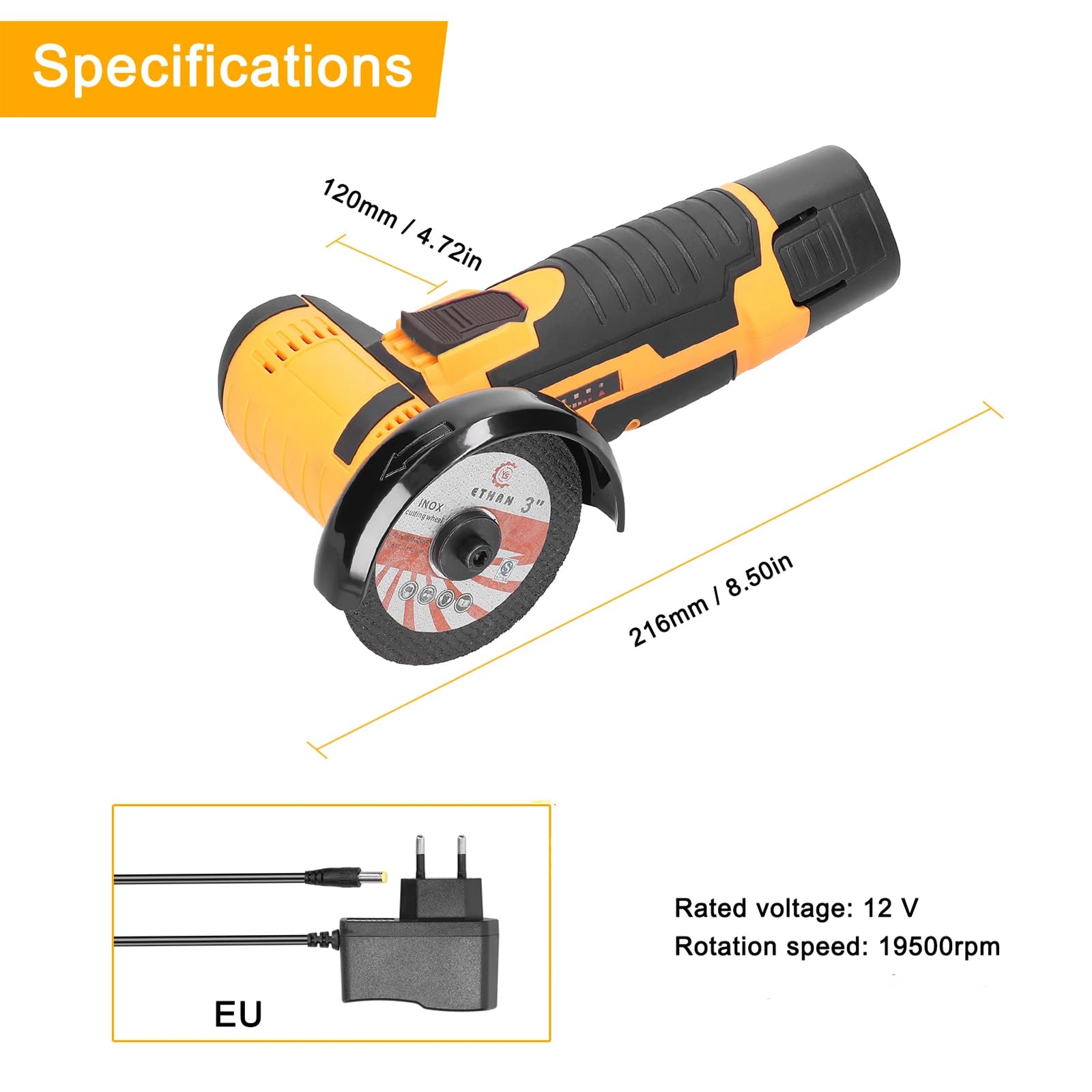 VOLTIX Smerigliatrice Angolare a Batteria 76mm, Mini Smerigliatrice Portatile con 2 Batterie Ricaricabili, Velocità 19500RPM, 2 Dischi Inclusi – Ideale per Taglio e Levigatura