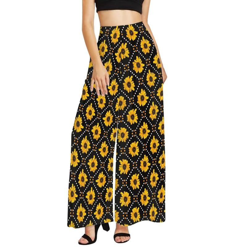Irisjudy Comfort Lounge Trouser Stretchy Flowers Loose Fit Leggings for Yoga,Pilate, Sunflowers Wide Leg Pants for Women2