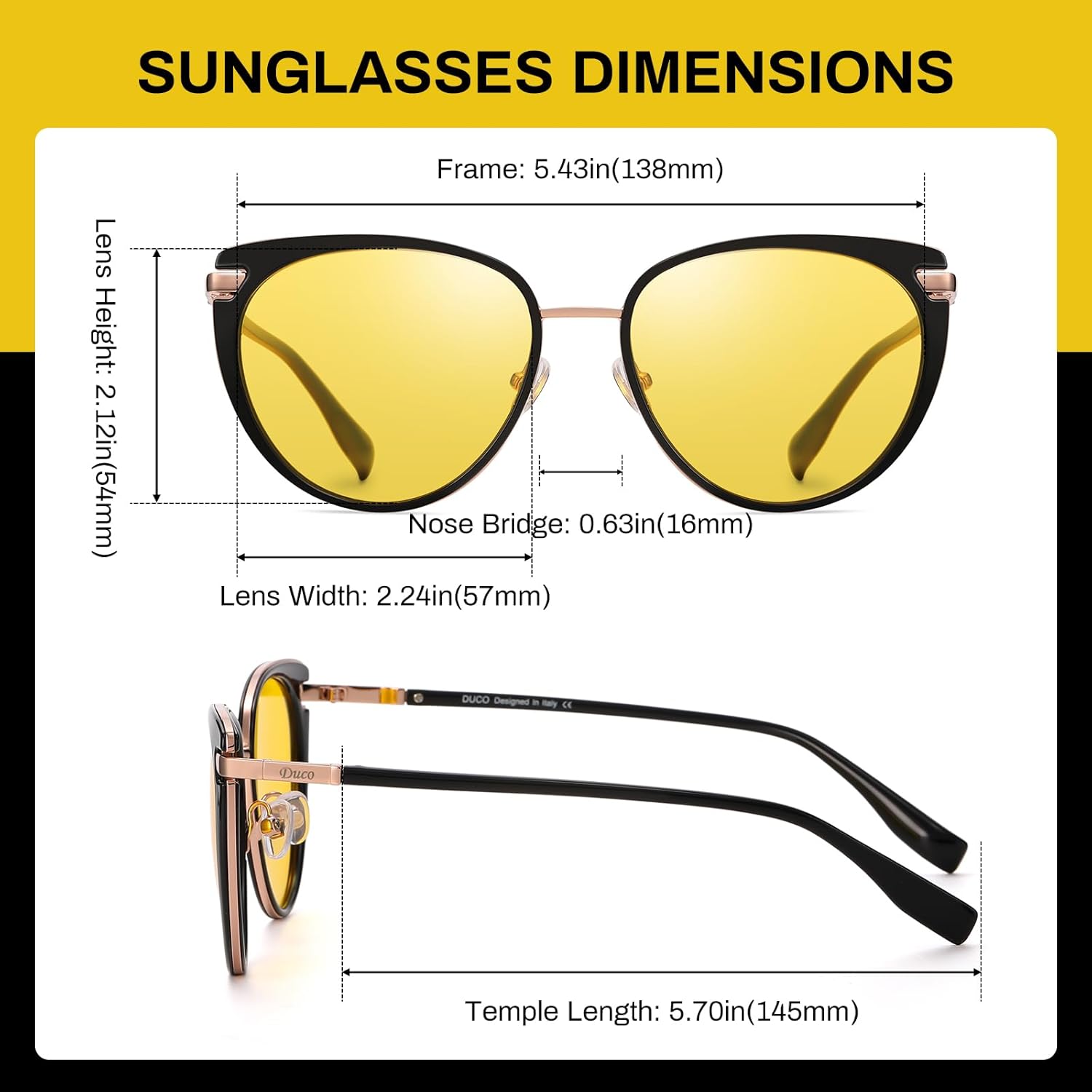 DUCO Cat Eye Polarized Night Vision Glasses for Women, Yellow Tinted Glasses for Night Driving 1222Y - Image 2