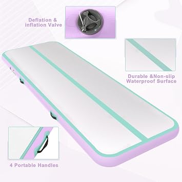 Inflatable Air Gymnastics Mat Tumble Track, 6.6/10/13/16/20ft Tumbling Mat Air Tumbling Track, Air Training Mat with Air Pump for Home/Water Fun/Gym/Yoga/Training/Cheerleading