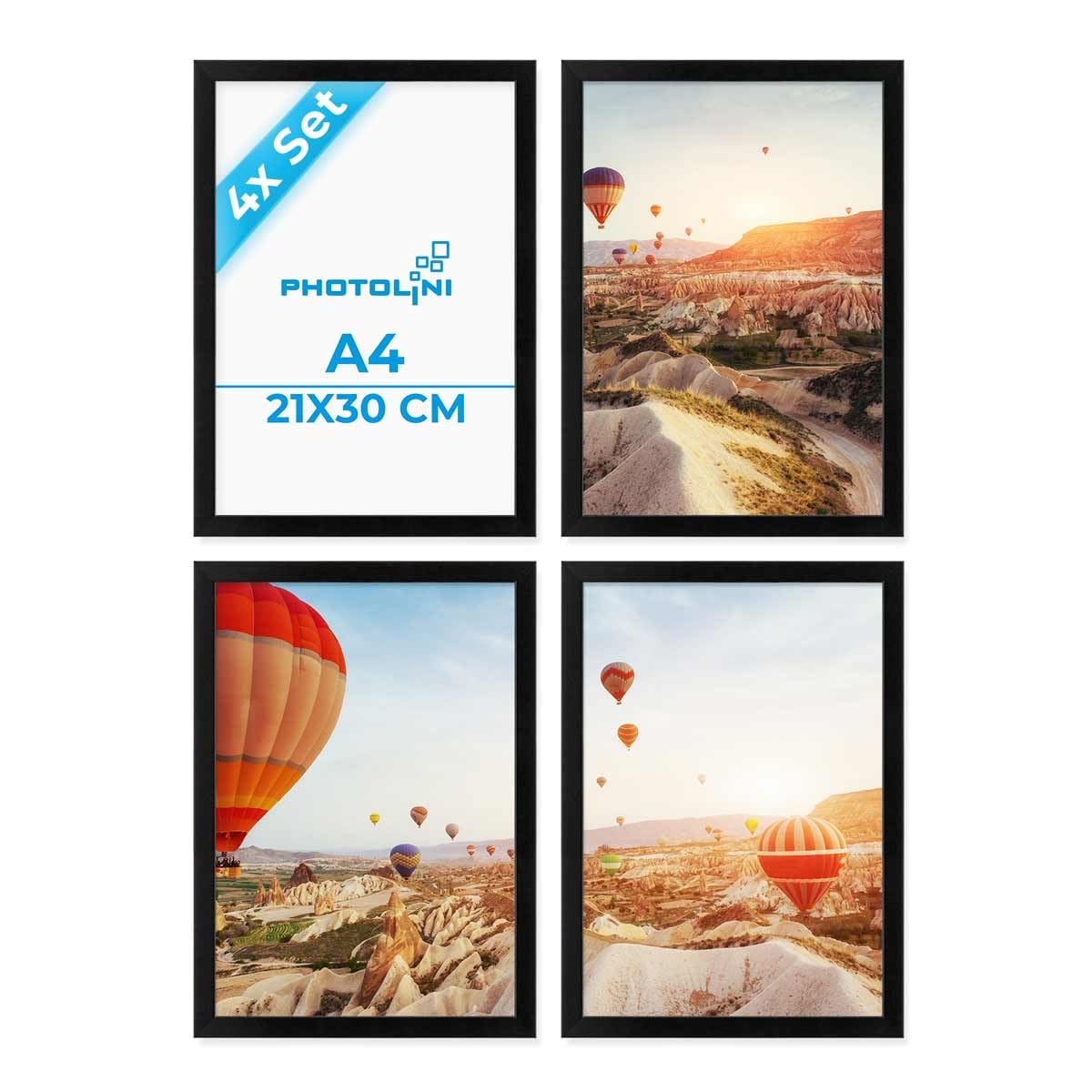 PHOTOLINI Bilderrahmen Holz MDF gemischte Poster-Rahmen, bruchsicheres Acrylglas, Rahmen zum Aufhängen, extra Zubehör - für Fotos & Poster