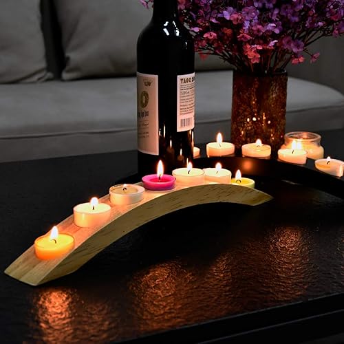 Miniatura 3 de Portavelas de puente de madera de 15 pulgadas de largo, barra larga para velas de té, 7 asientos de velas, color negro
