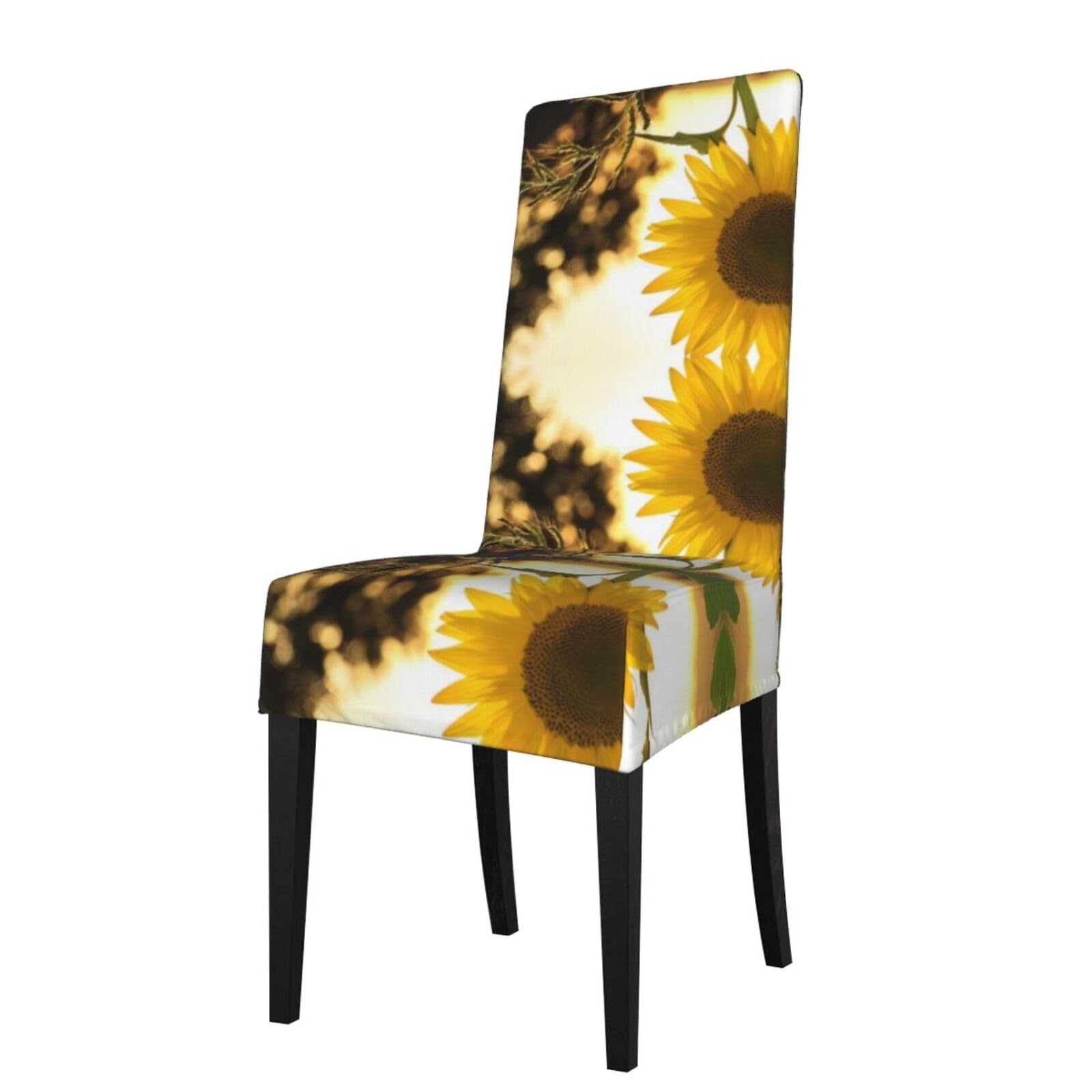 YYHWHJDE Sunflowers Sun Prints Dining Chair Throw Covers – Stretchy & Wrinkle-Resistant Protector for Most Kitchen Chairs – Quick Refresh for Old Furniture