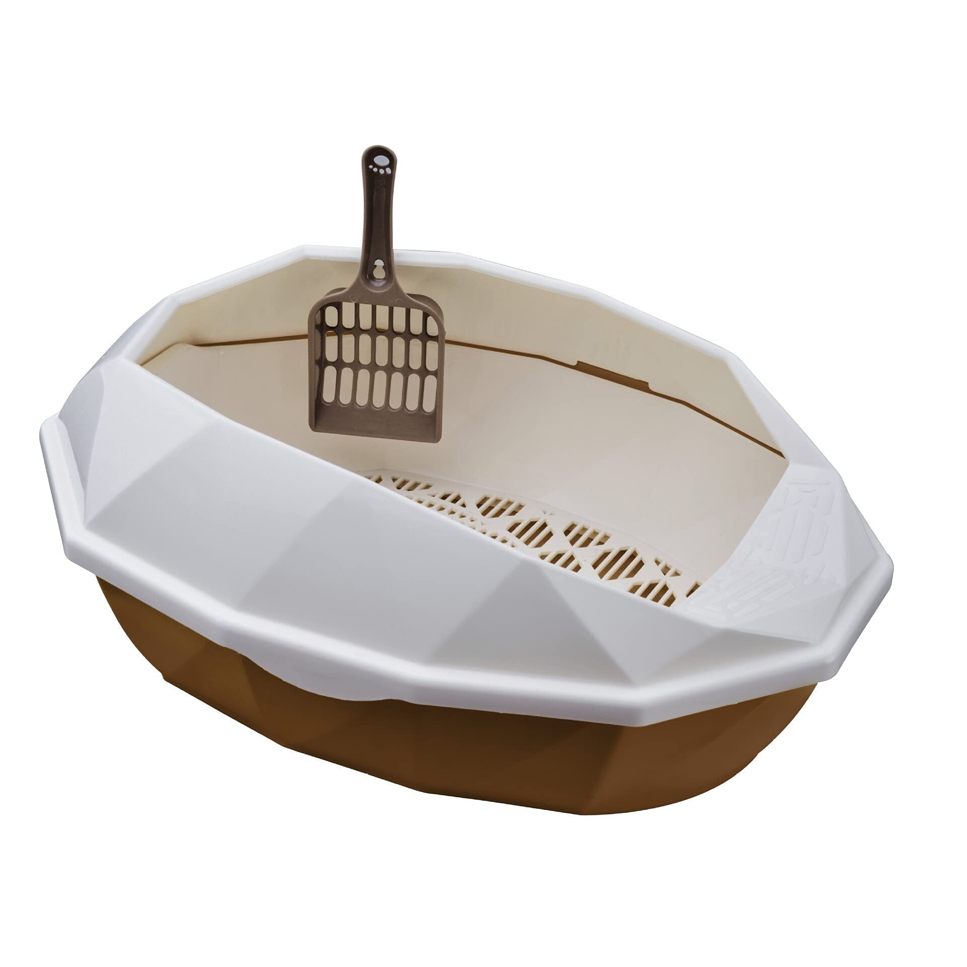 Kuweta dla kota, antyrozbryzgowa miska dla kota Zestaw szkoleniowy dla kota z szufelką, nieprzywierająca powłoka ułatwiająca czyszczenie (Beige L.)
