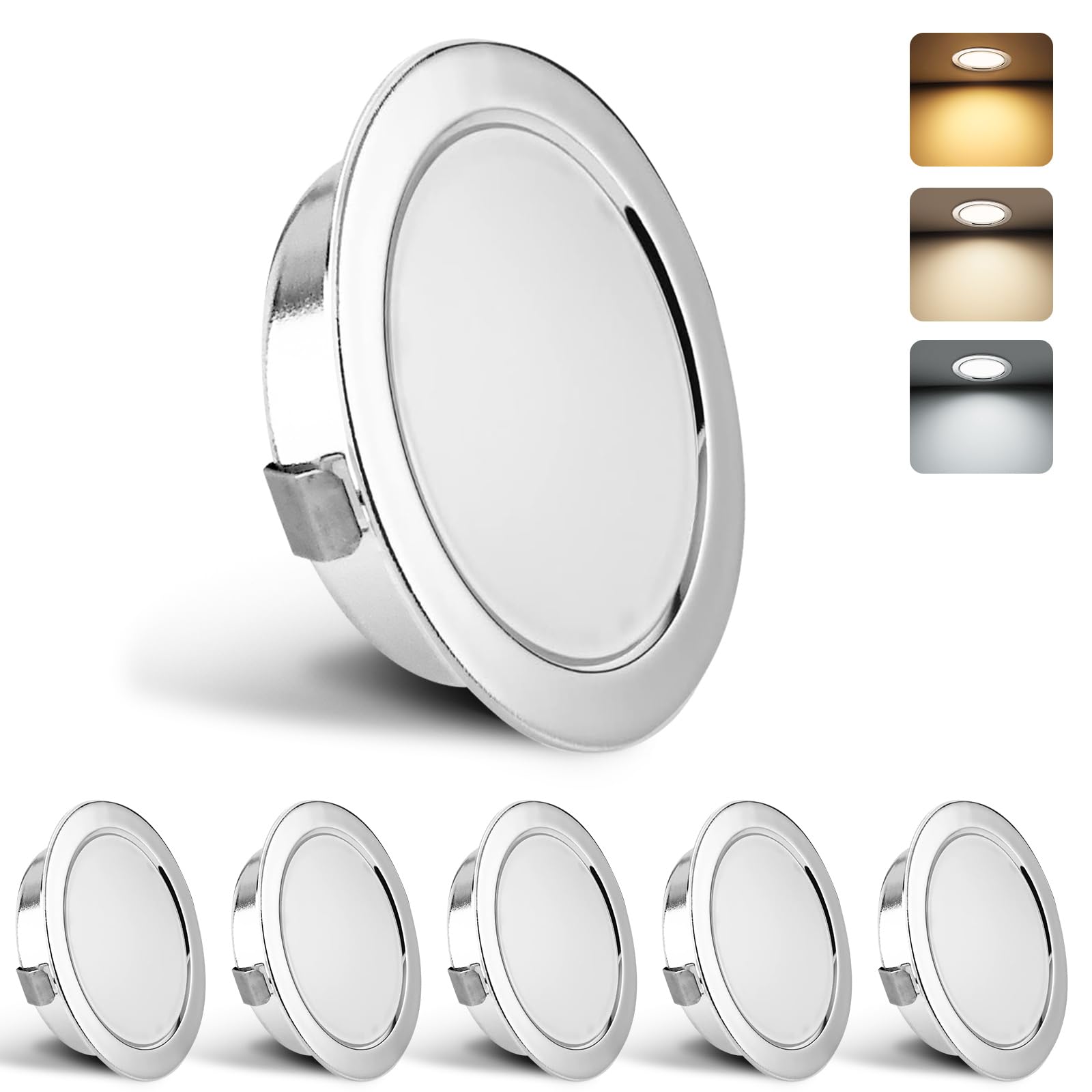 YindaLux Faretto da Incasso LED Set 6 Pezzi, 230V 3W 3000K/4000K/6000K, 15mm Ultrapiatto 300LM Foro 55-58mm, IP44 Soffitto Cromo