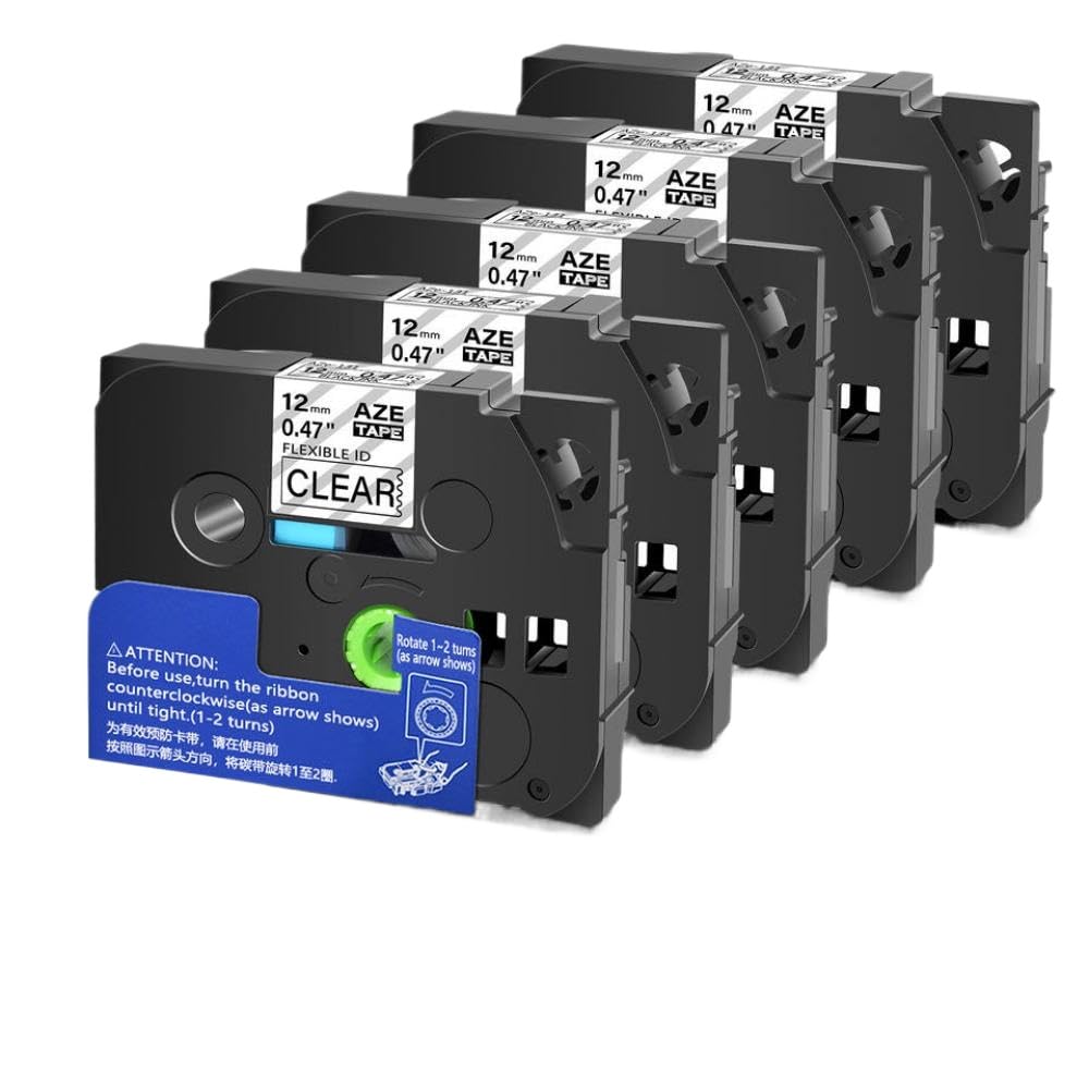 Nastro for etichette compatibile con Tze 131 Tz141 5 pezzi 6 mm 9 mm 12 mm 18 mm 24 mm nero su laminato trasparente