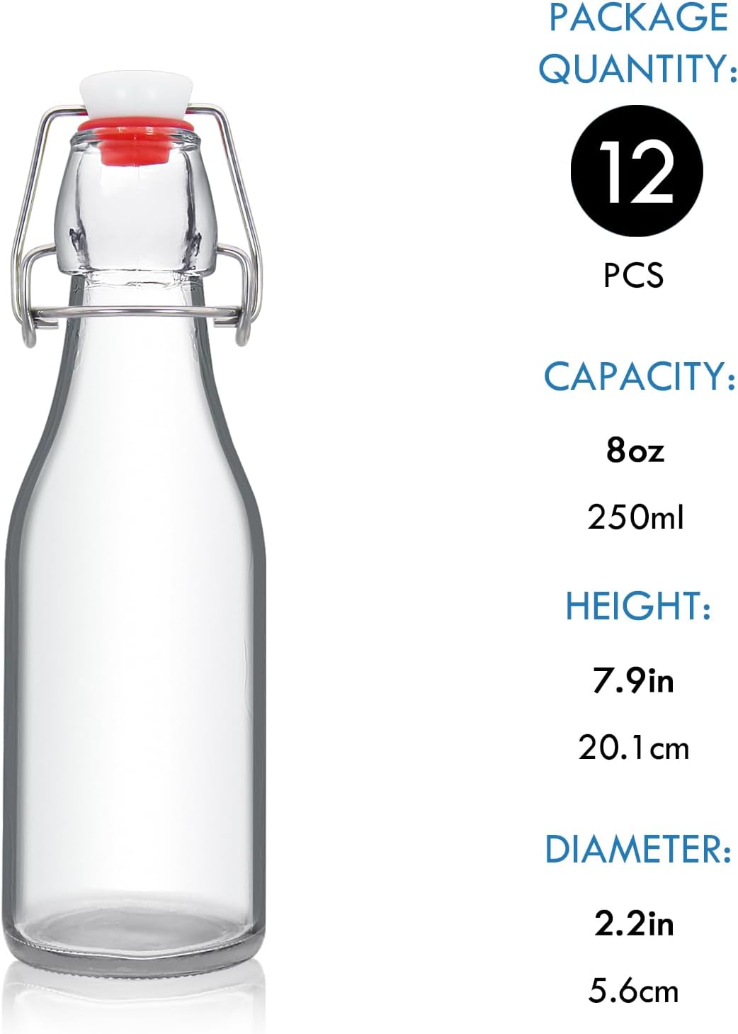 YEBODA 12 Pack Swing Top Glass Bottles 8oz Flip Top Glass Bottles for Home Brewing,2nd Fermentation,Kombucha,Kefir,Vanilla Extract,Juice,Tea,Beverages,Soda,Oil,Vinegar,Limoncello,Beer - Image 3