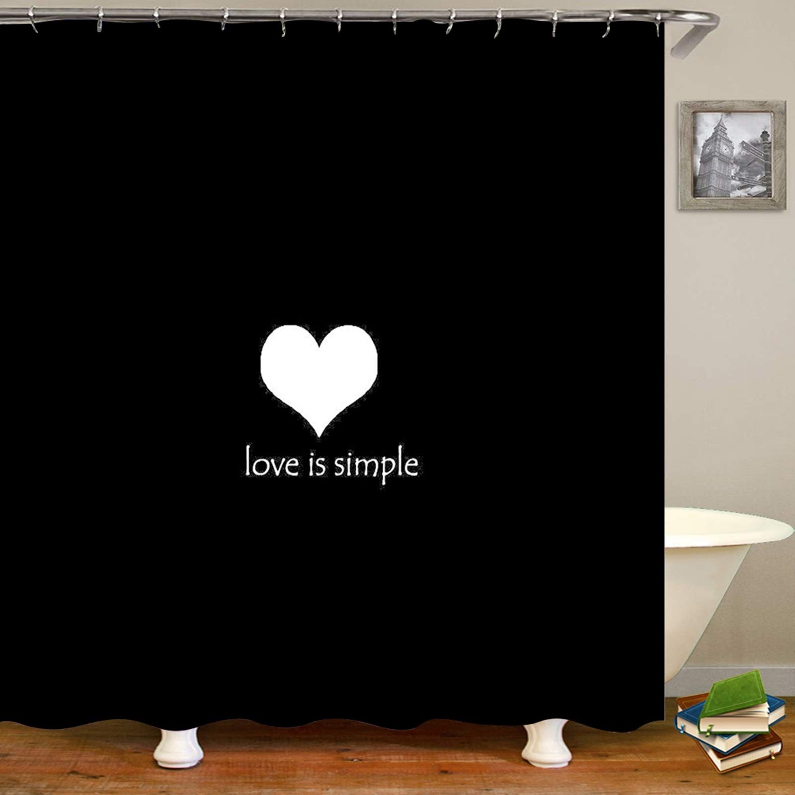 Rideau douche polyester KnSam blanc noir 165x200cm avec anneaux