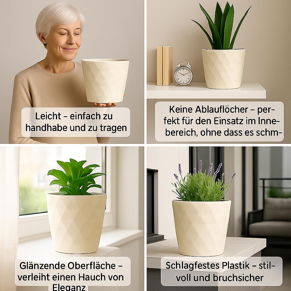 Home Garden Ornaments Plant Pots Indoor, Indoor Plant Pot, Set of 3 Flower Pots with Glossy Crystal Surface (14cm, 16cm, 18cm - Image 4
