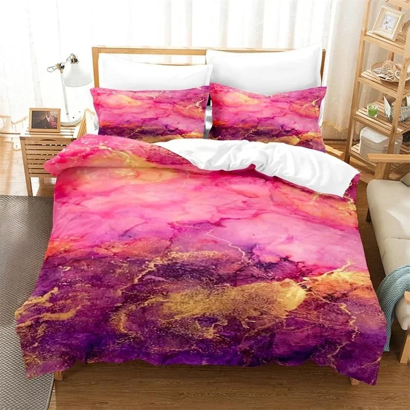 Housse de couette marbre violet 200x200 cm parure de lit haut de gamme motifs paillettes dorées