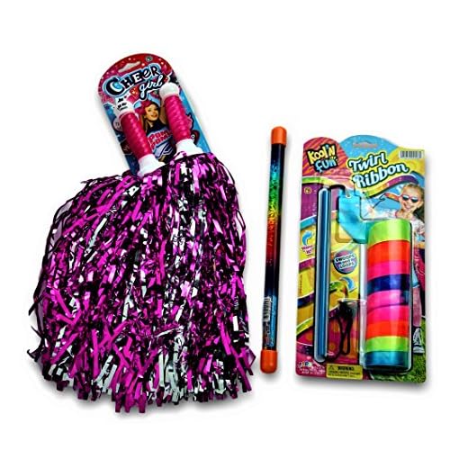 JA-RU Cheerleader POM POMS, Glitter Baton and Ribbon Dance and Cheer Set. Dance Twirling Ribbon, Glitter Wand, and Pom Pomsby 2006-2002-2805-1
