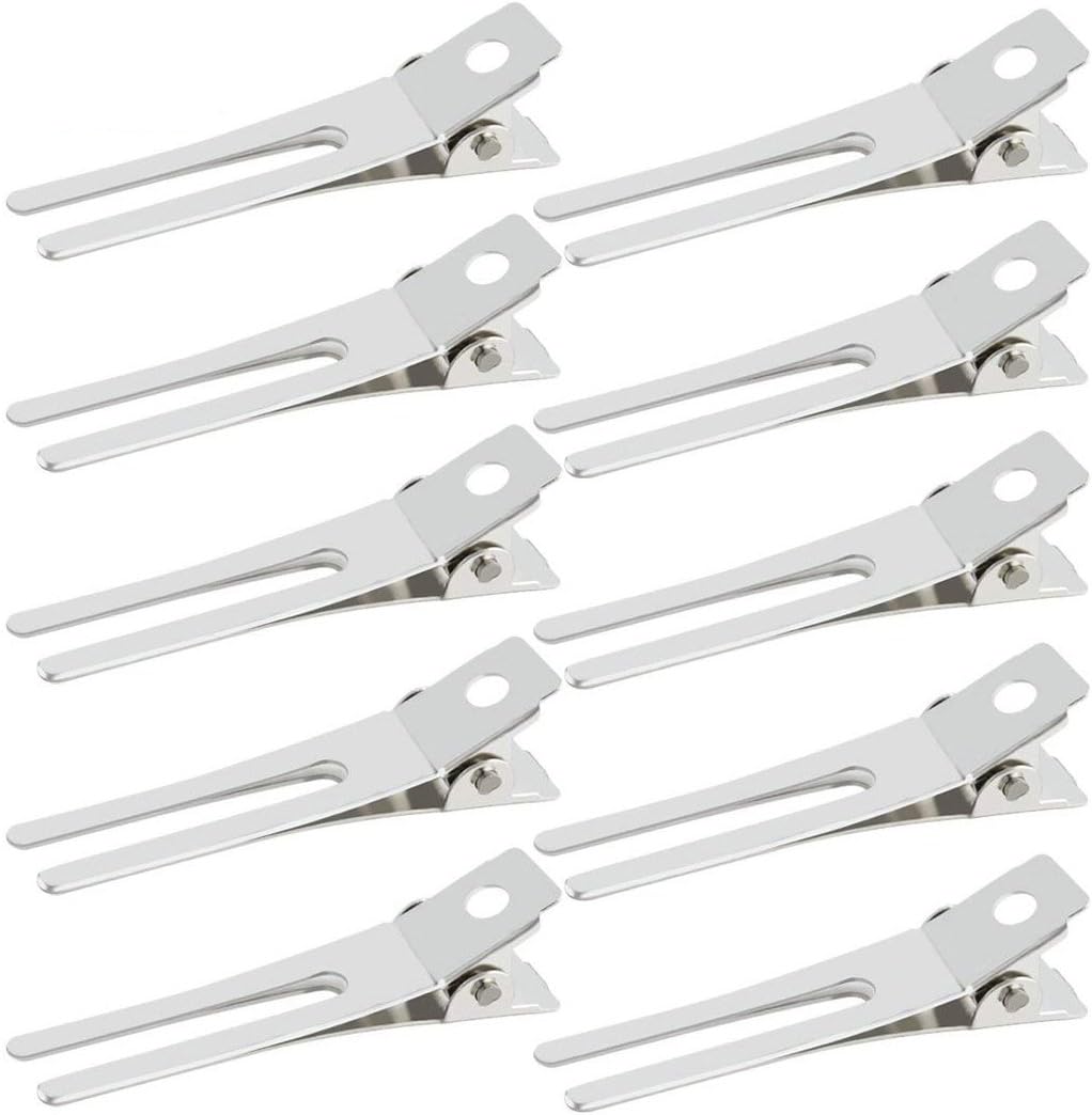 Wobe Double Prong Curl Clips, 50Pcs 1.8" Metal Alligator Hair Clips, Rust Resistant Salon Styling Section Clips for Curling/Barber/DIY (Silver)
