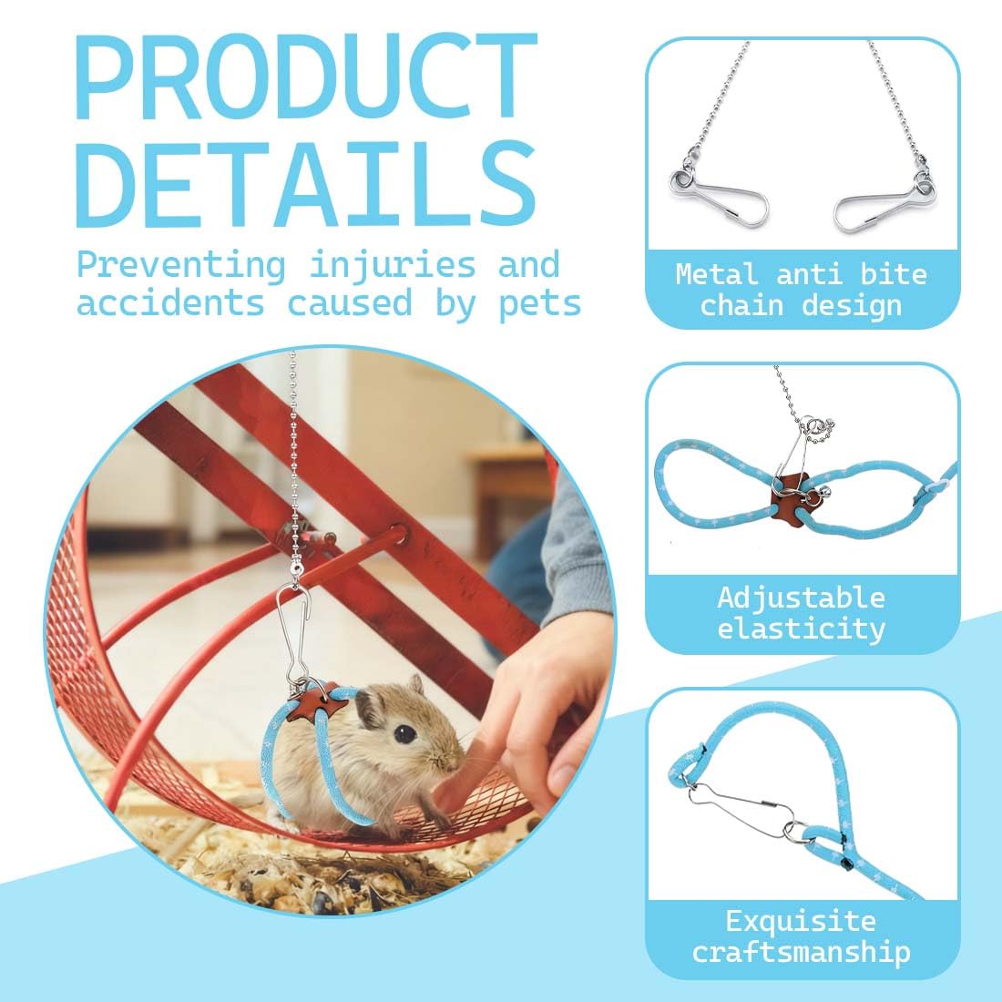 Laisses pour Petits Animaux, Harnais Réglable Bleu pour Souris Rat Hamster, Corde De Promenade Sécurisée Taille Standard, Accessoire Extérieur 1 Pièce