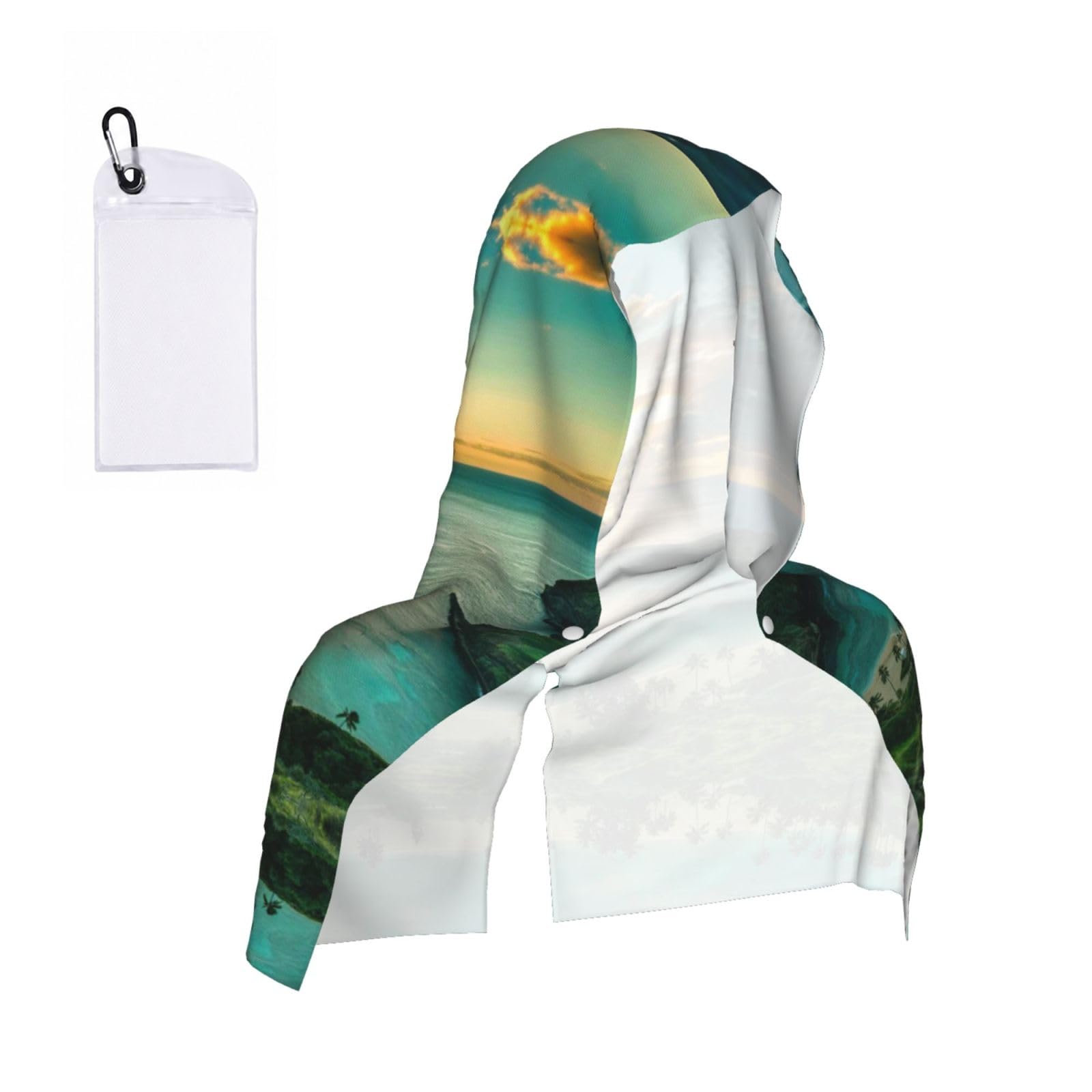 Esnaiuvcd Black Sunrise Over Hawaii Print Multifunctional Cooling Hoodie Bandana Portable Sweat Absorbing Design For Beach Workouts Exercise Heat Relief Accessories