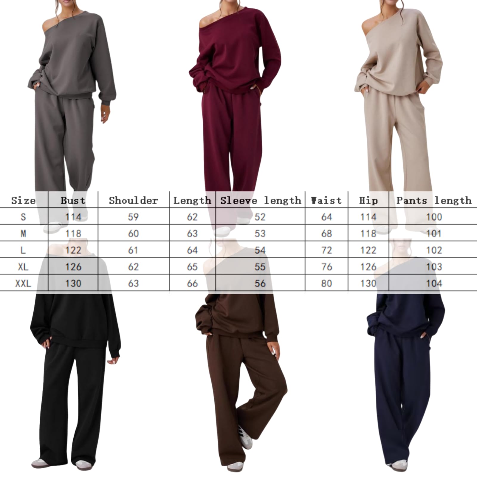 Ensemble 2 pièces assorti pour femme, pull surdimensionné à épaules dénudées et pantalon de jogging à jambe large