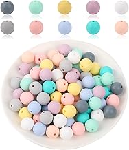 Lot de 100 perles rondes en silicone colorées de 12 mm pour collier, bracelet, trousseau de clés, bijoux, bricolage, fabrication artisanale