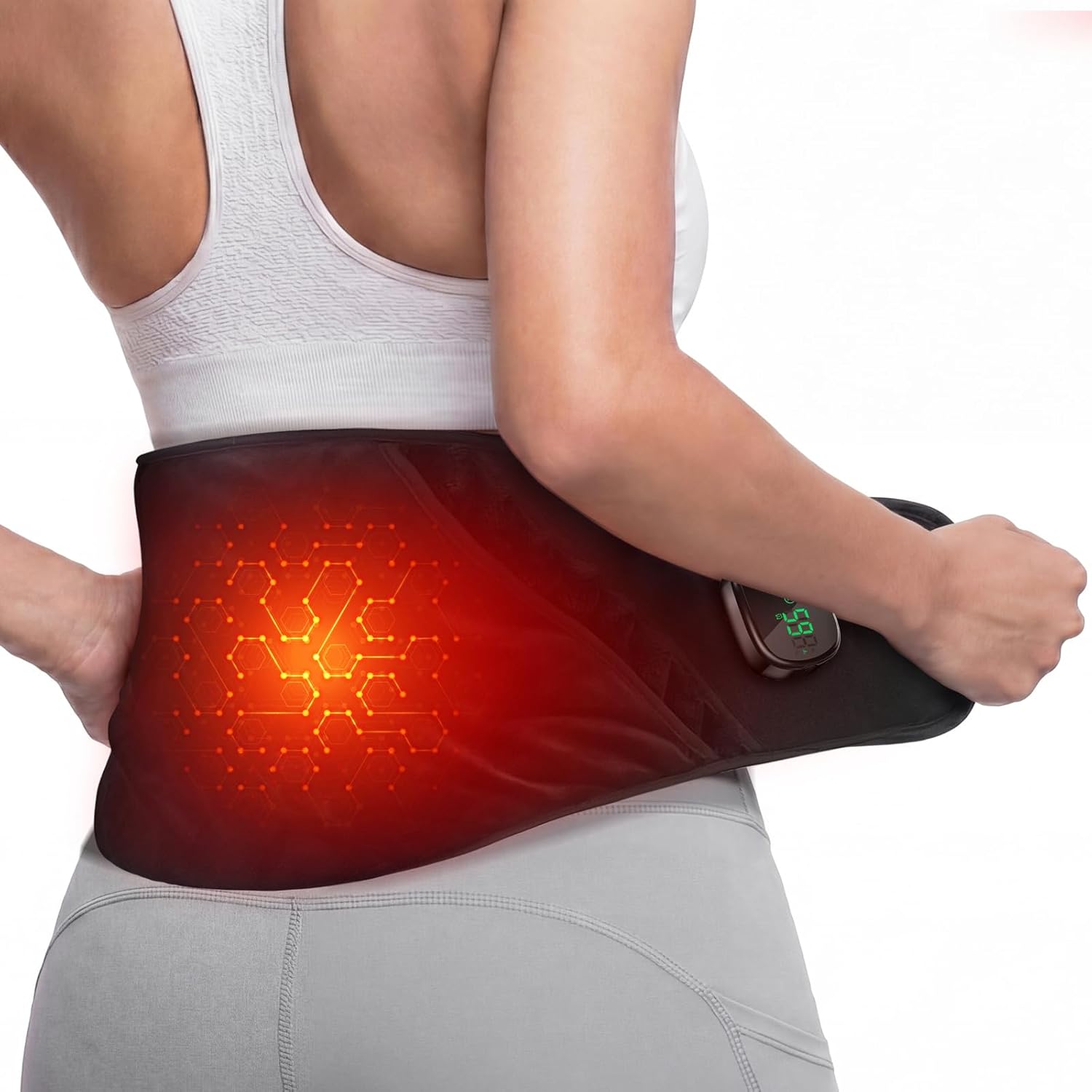 Heating Pad for Back Comfort, Cordless Lower Back Heating Pad Rechargeable Heated Waist Belt Wrap with Built-in Warming Layer 5 Heat Options & 3 Auto Timer