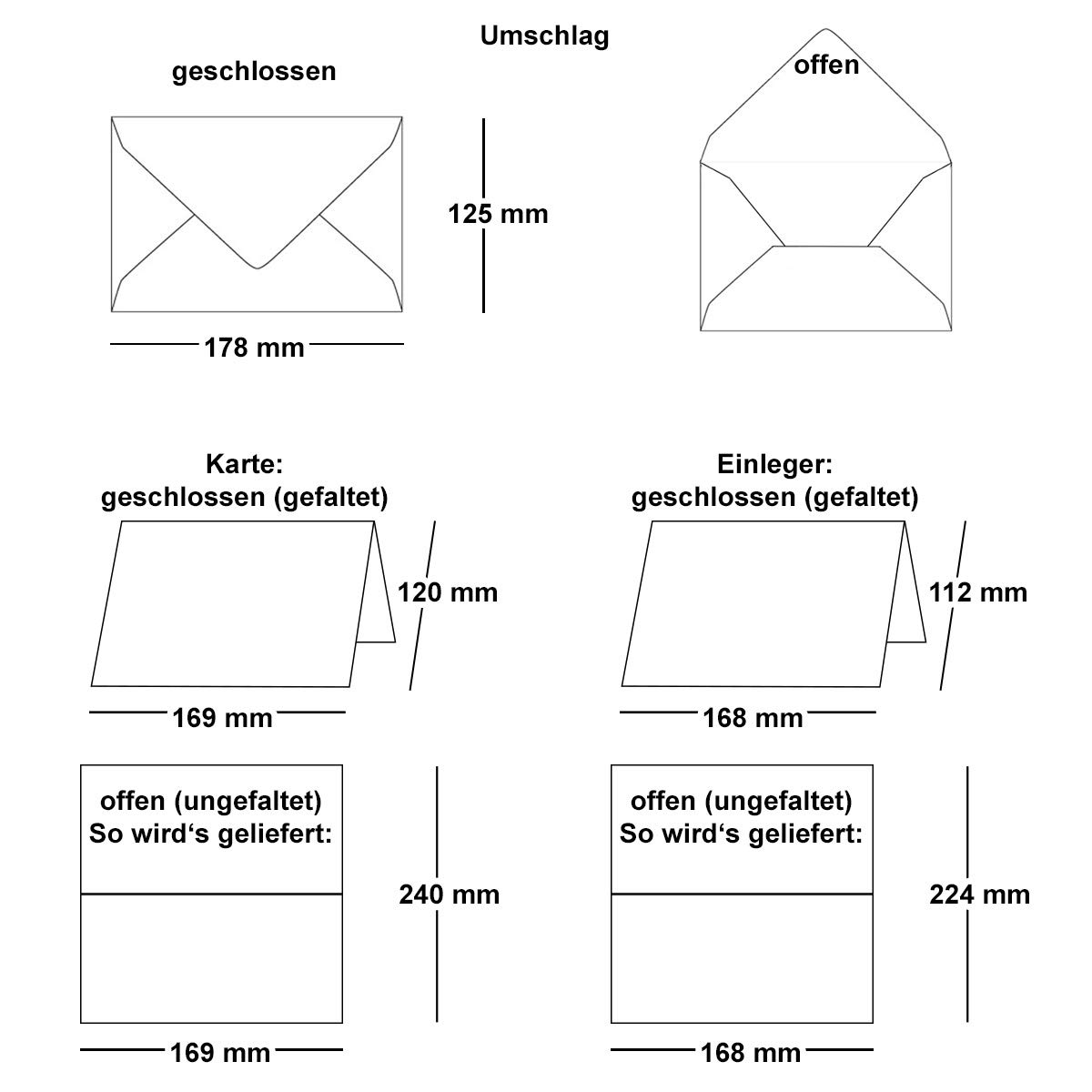 200x Vintage Kraftpapier Faltkarten SET - dunkelgrün (grün) - mit Umschlägen und Einlegern DIN B6-12 x 16,9 cm - blanko Recycling Klappkarten - GUSTAV NEUSER