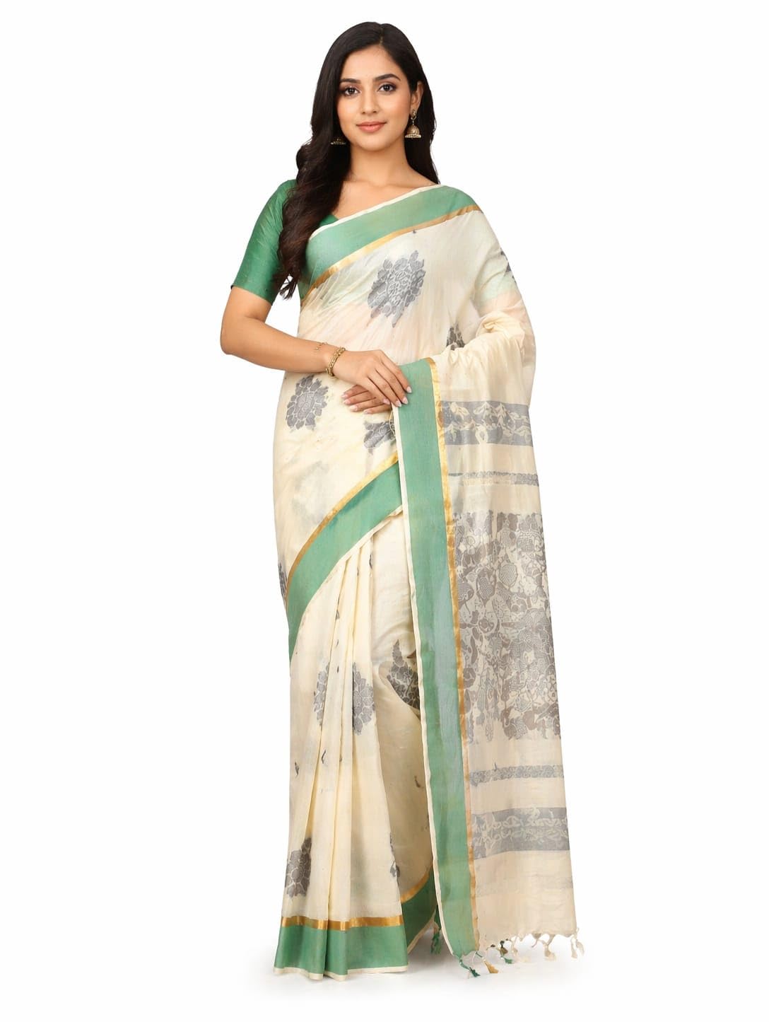 Threadwork Pure Cotton Saree with Blouse Piece | Soft Cotton Saree with Elegant Tassels | Traditional & Casual Wear-image-20