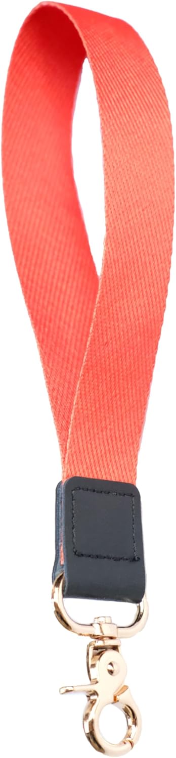 orange solid orange color wrist lanyard key chain, cute wristlet strap keychain holder for women men car keys id badges card wallet phone