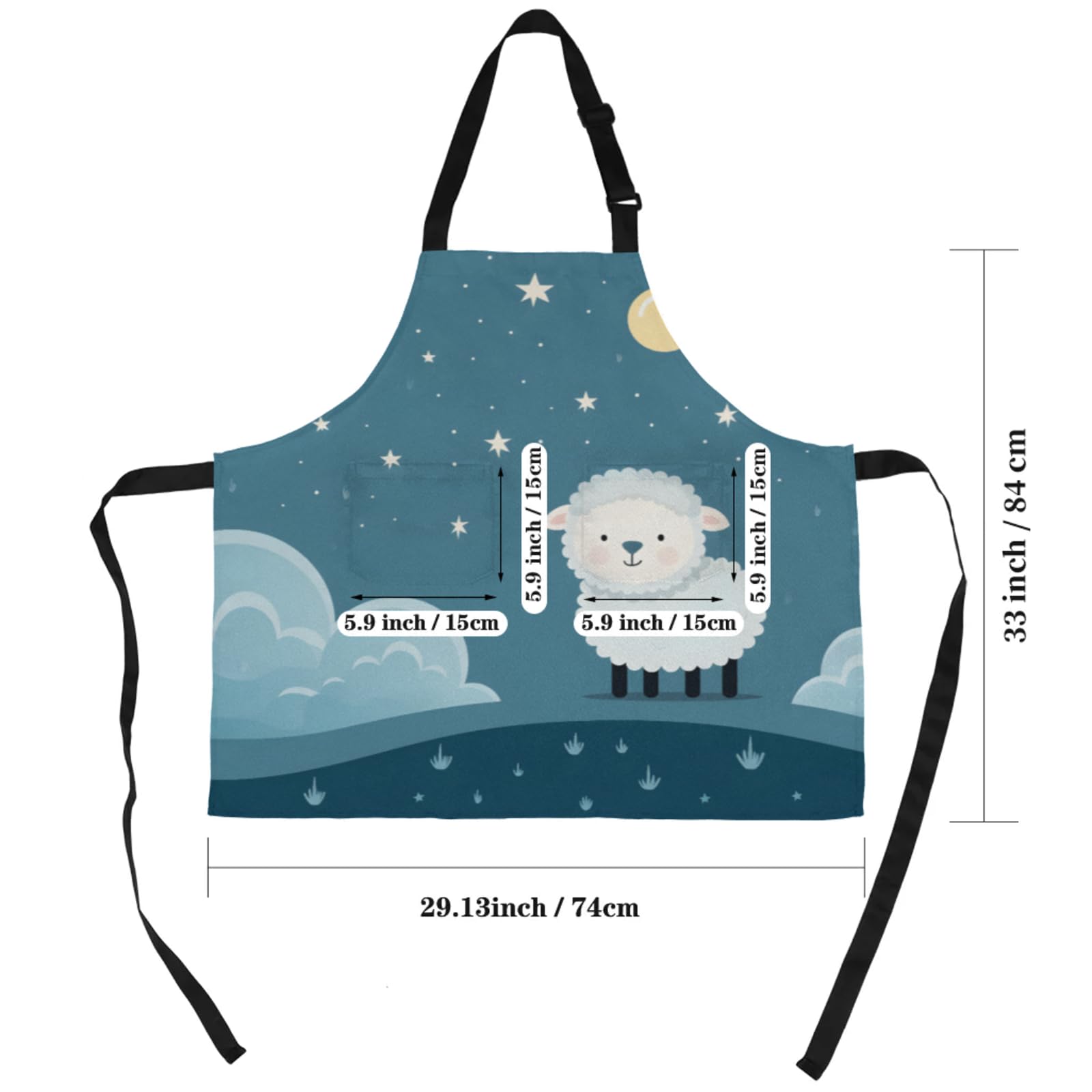Aglebo Star Moon Cute Sheep Chef Apron with Pockets Adjustable Shoulder Strap Waterproof Cooking Apron for Kitchen Baking Gardening Pottery Painting