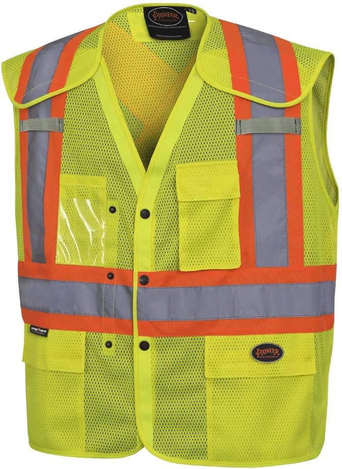 Pioneer V102196A-4/5XL Hi-Viz Drop Shoulder Safety Vest with Snaps, Hi-Viz Yellow/Green, 4/5XL