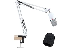 White HyperX SoloCast Boom Arm with Pop Filter for Enhanced Audio