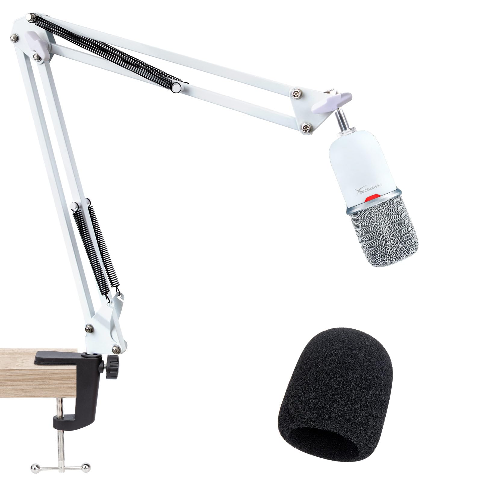 SUNMON White Hyperx SoloCast Boom Arm - Microphone White Boom Arm Compatible with Hyperx SoloCast, Mic Arm Stand with Microphone Cover, Improve Sound Quality,Mic Boom Arm for Hyperx SoloCast
