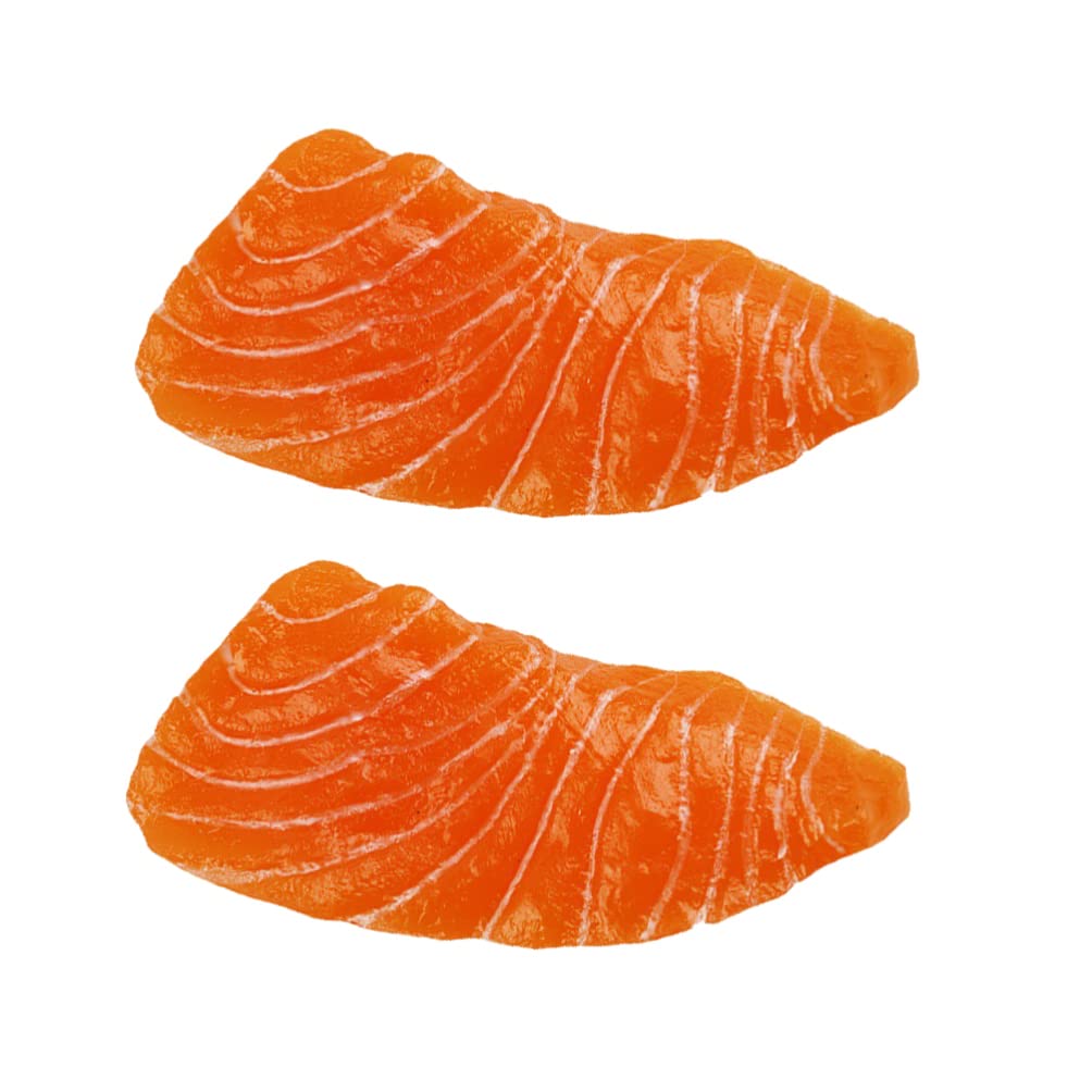 Totority Salmon Food Decor 2pcs Faux Sliced Salmon Home Decorative Props Plastic Model