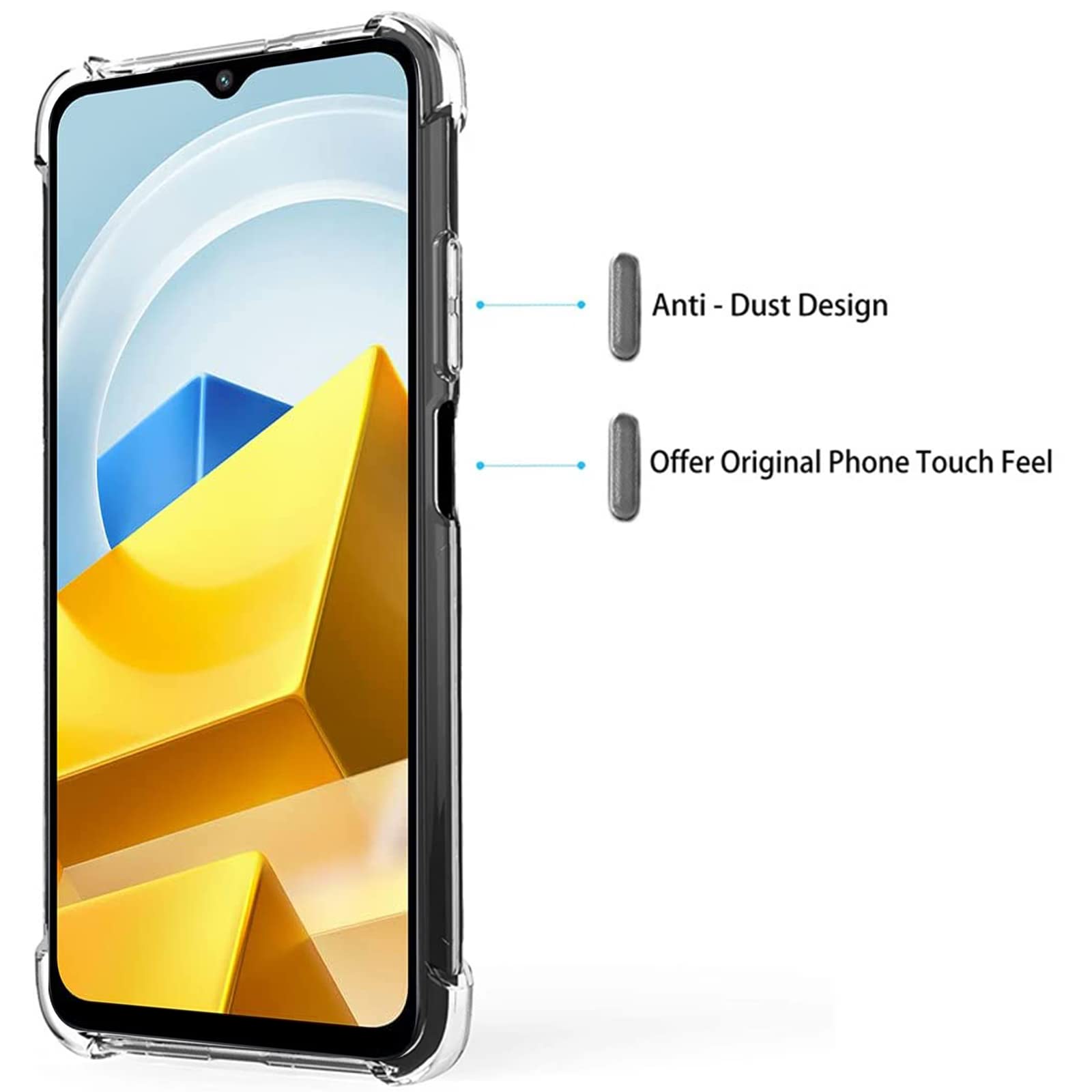 KZIOACSH Cover per Xiaomi Poco M5 + [3 Pack] Vetro Temperato,Ultra Sottile, Antiurto,AntiGraffio Morbida TPU Silicone Custodia,Trasparente