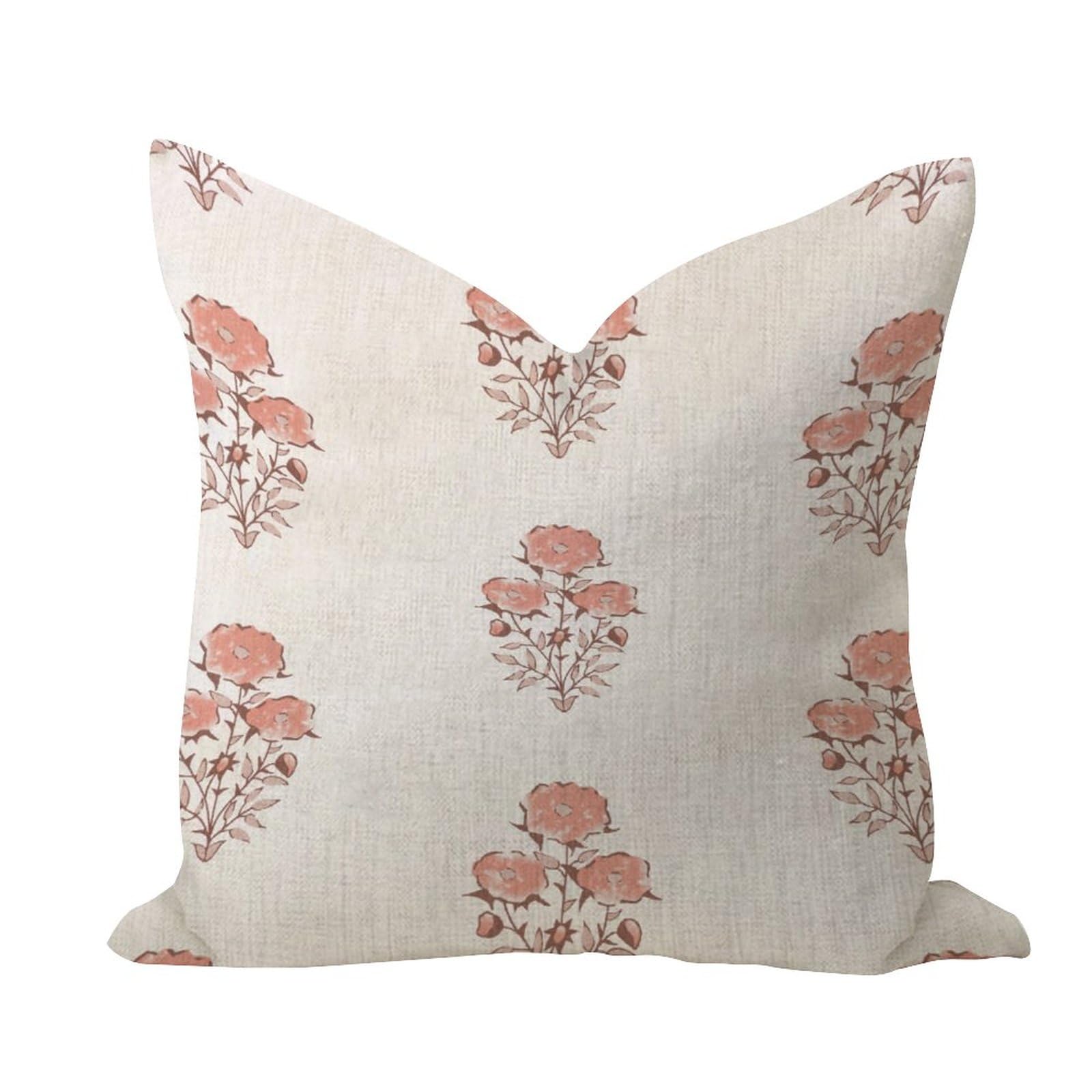 Farmhouse Throw Pillow Covers 20x20in Orange Flower Farmhouse Decor Comfy Pillow Case Chinoiserie Flower Pattern Aesthetic Cotton Linen Throw Pillows Cases for Bench Couch Patio