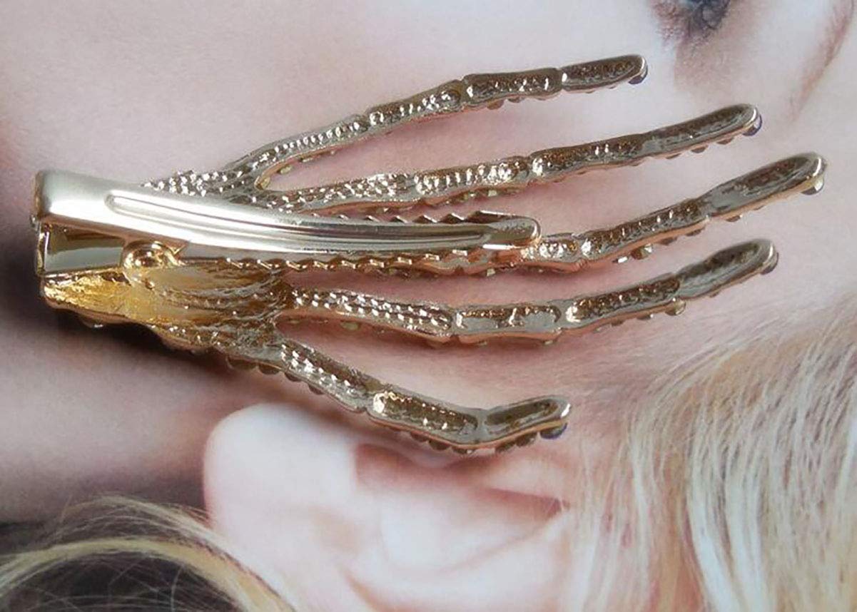 Skeleton hands Halloween hair clips rhinestone studded gold​​ Red Nail New x2 Amazon.com : 6 Pcs Halloween Rhinestone Skeleton Hand Hair  main image 2