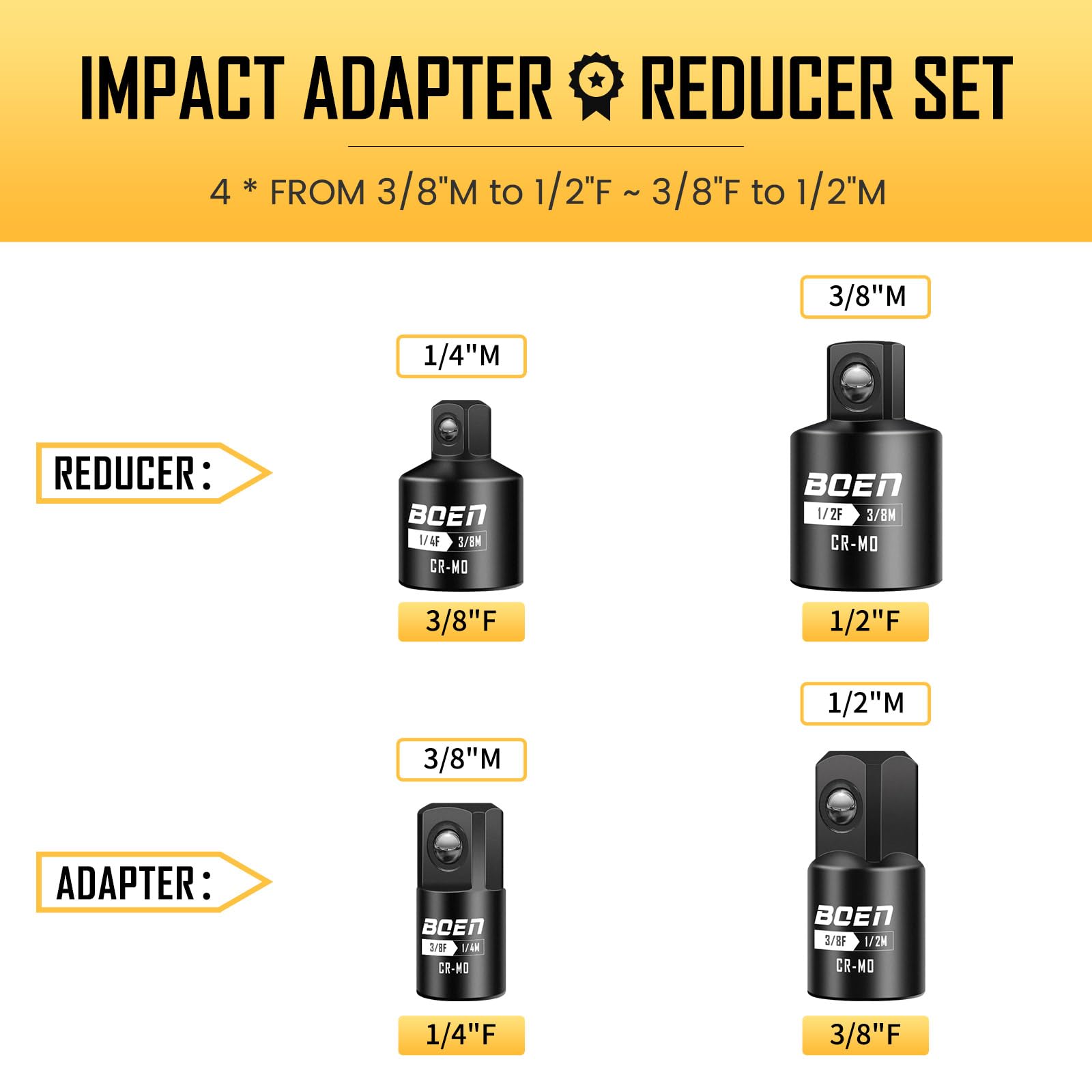 Snapklik.com : BOEN 4 Piece Impact Socket Adapter Set And Reducer Set ...