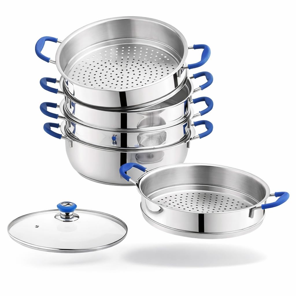 Dampfkocher "Kasachstan" Edelstahl 6-teilig – Mantykocher - Asia Serie – Hochwertiger Dampfgarer für alle Herdarten (Induktion, Gas, Elektro) – Spülmaschinengeeignet (30 cm)
