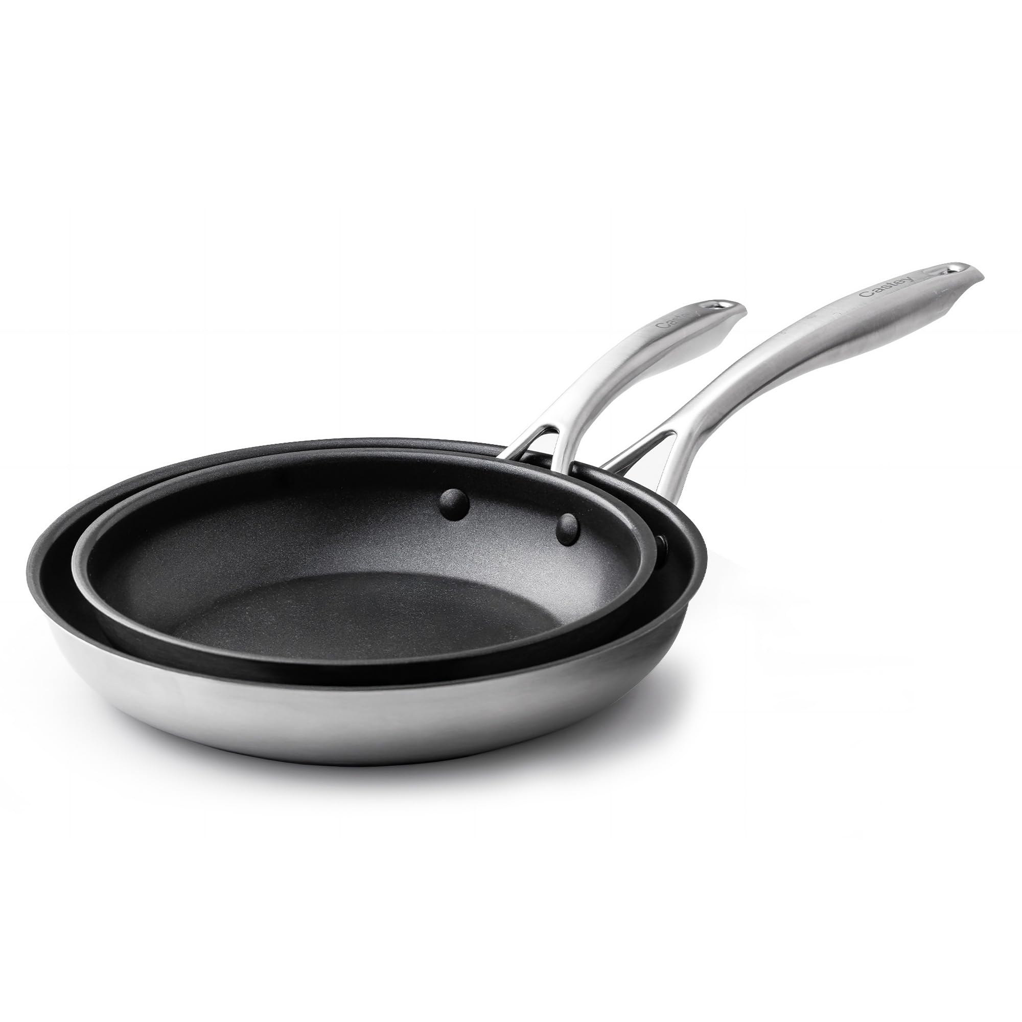 Castey - Juego de 3 Sartenes Inox Essentials, Modelo SET-EA3, Color Plata, Tamaño 18-22-26 cm, Acero inoxidable, Acabado Elegante, Resistente al desgaste, Apta para Todas las Cocinas, Antiadherente